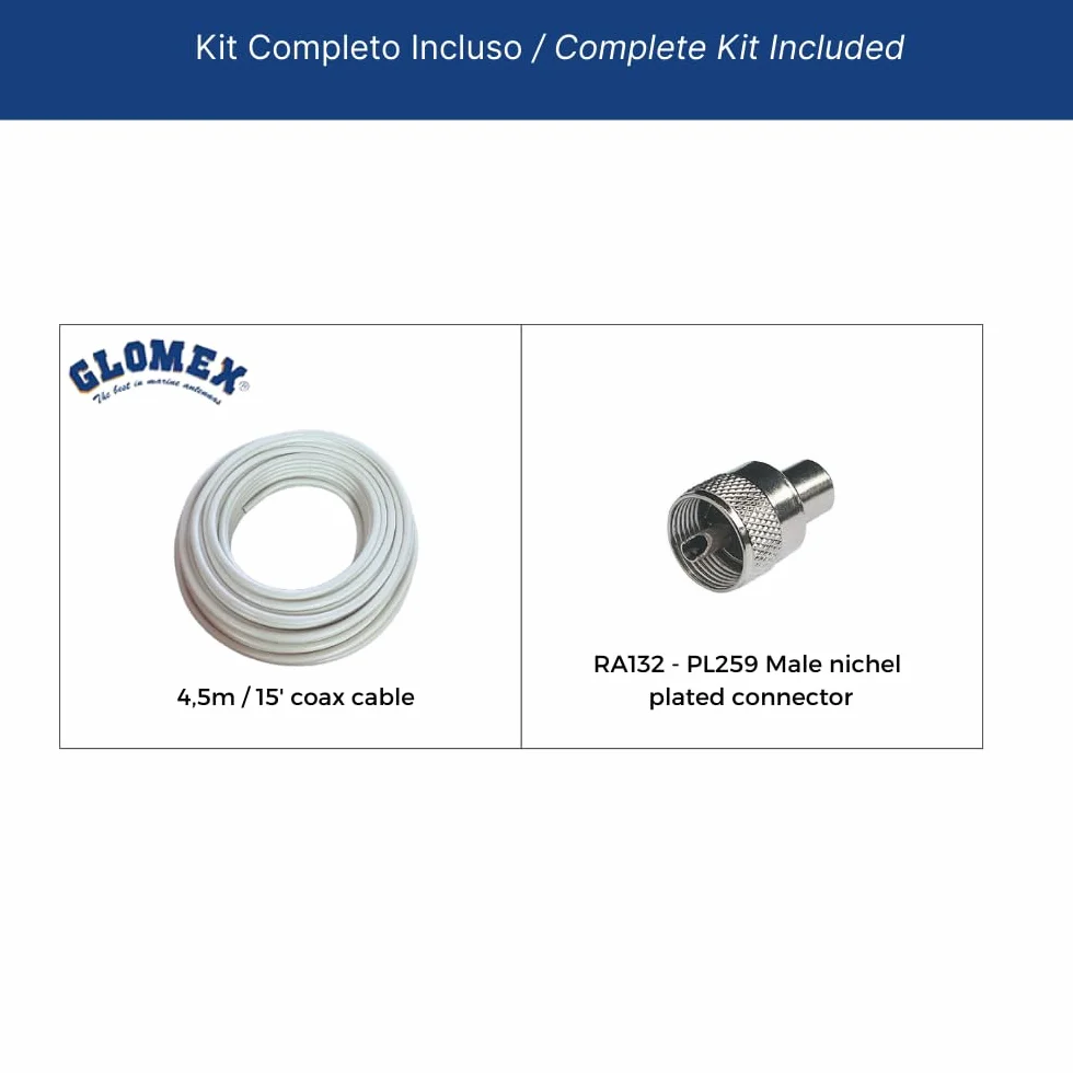 Glomex Antena VHF RA112 1,5 m 3 dB Fibra de Vidrio para Barcos a Motor