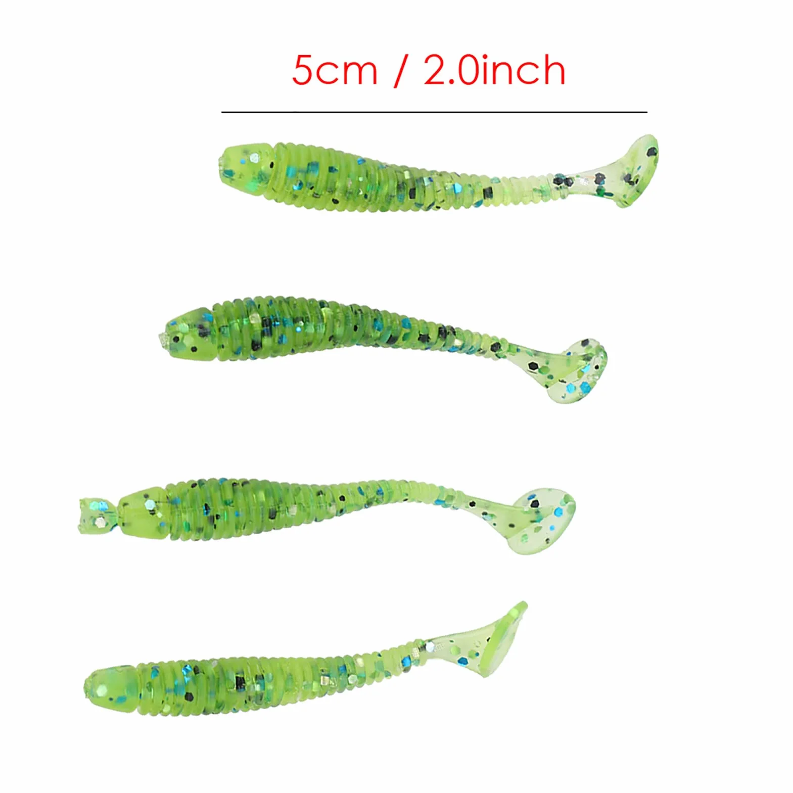 Señuelos de Pesca de Plástico Blando 5cm 50PCS Cebos de Larva de Cola en T Accesorios para Aparejos