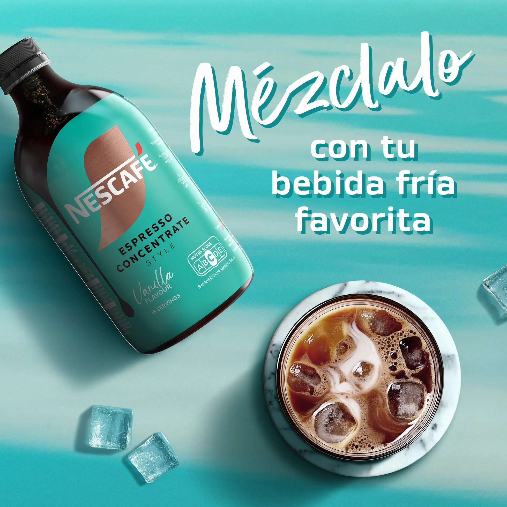 NESCAFÉ Espresso Concentrate Vainilla, con café Arábica y sabor vainilla, Concentrado de café líquido para iced coffee y lattes, Botella 500 ml