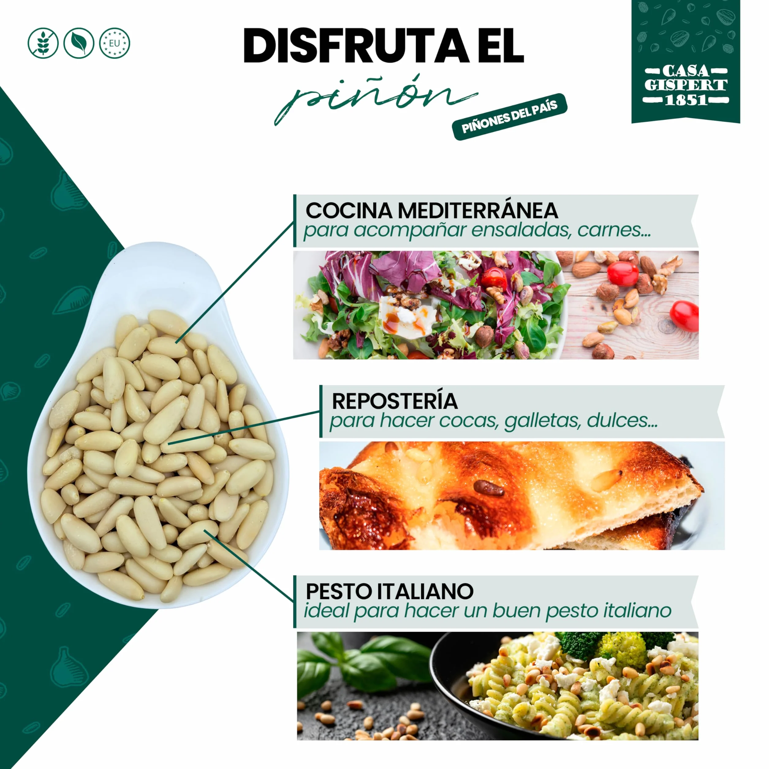 Casa Gispert - Piñones del País Naturales Sin Cáscara - Piñón Mondado - Sin Gluten, Vegano - 500 gr