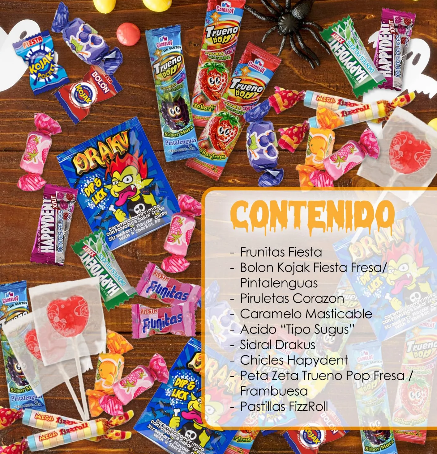 Caja Regalo Original Chuches y Caramelos Surtidos 1,2kg - Pack Golosinas Variadas con Frunitas, Kojak, Piruletas, Peta Zeta, Chicles y Más - Regalo Dulces