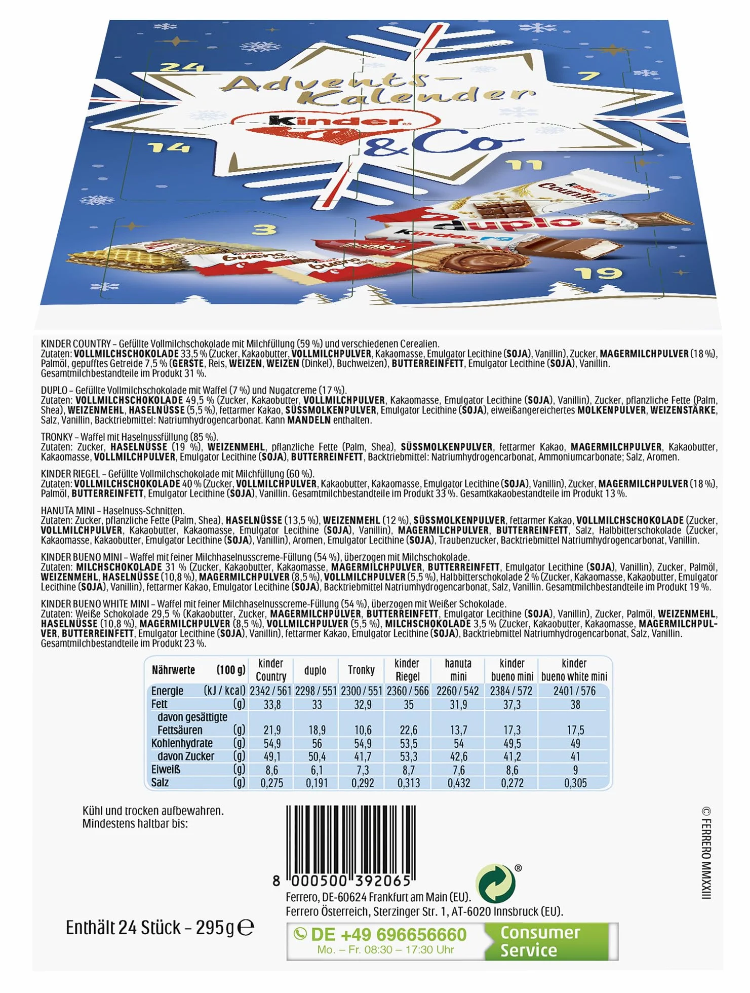 Ferrero Calendario de Adviento con Chocolate 295 g