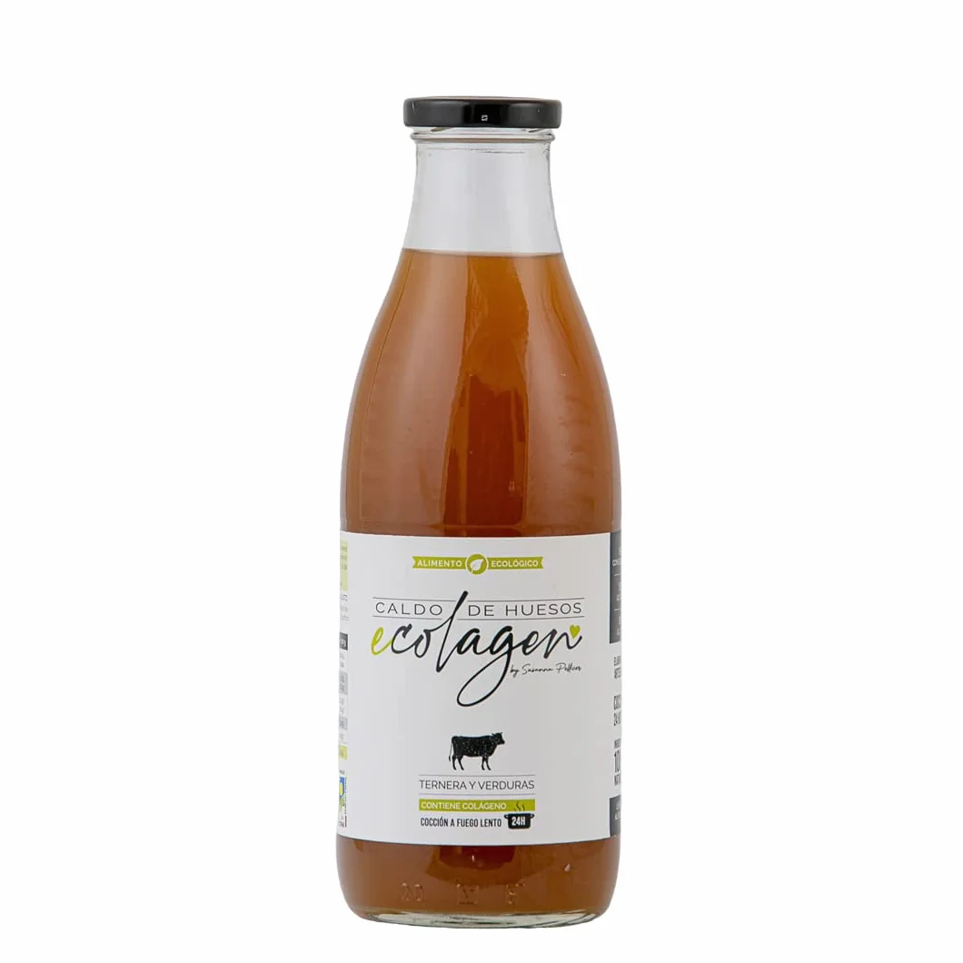 Pack de 6 Botellas (6x1 litro) de Caldo de Huesos de Ternera con Sal | Ecolagen | 1 litro de Caldo de Huesos por Botella | Alto Contenido en Colágeno y Aminoácidos
