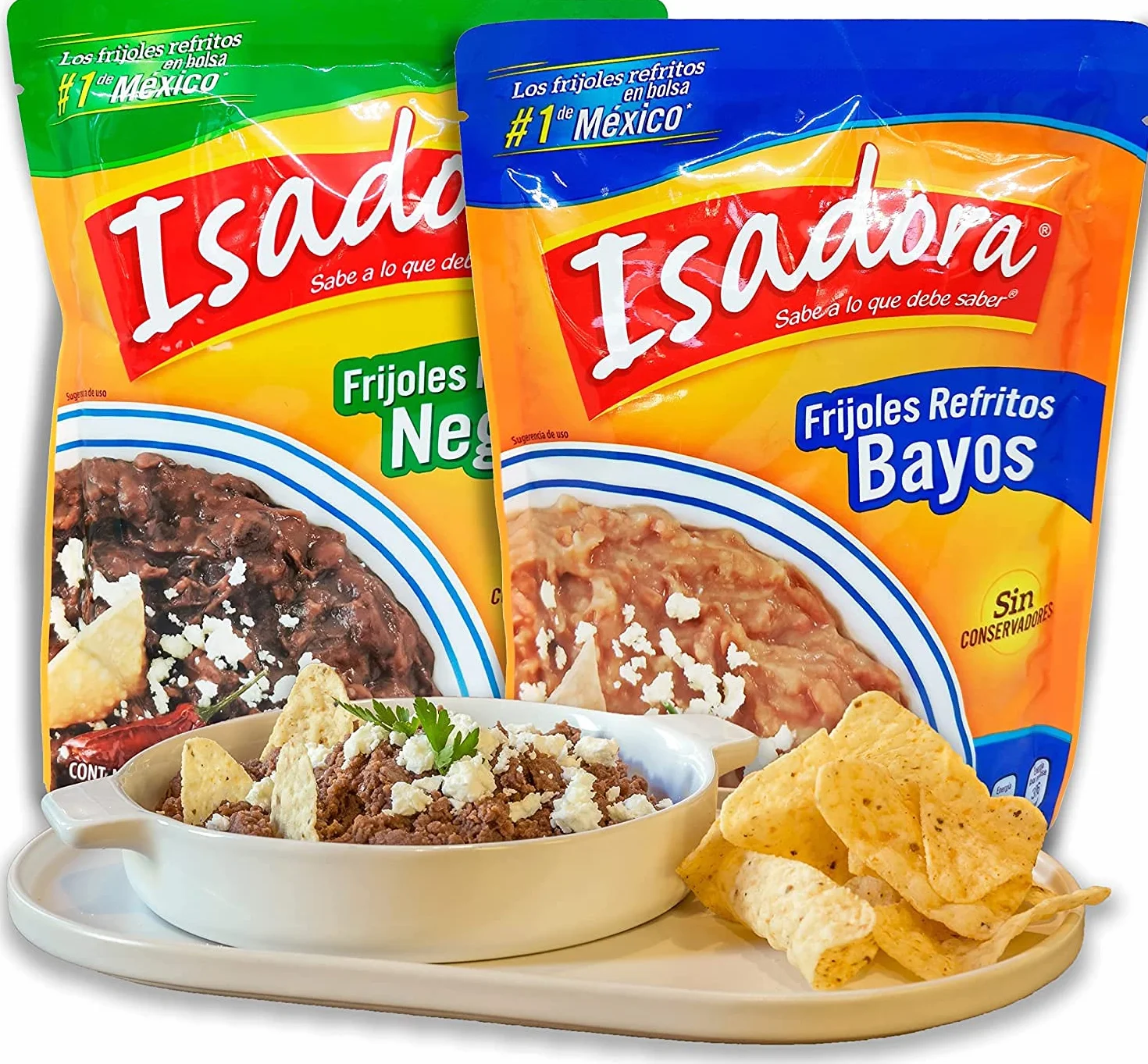 Isadora - Pack Frijoles Bayos + Frijoles Negros Refritos Listos para Calentar y Servir. Indispensables para acompañar cualquier platillo o para enfrijoladas. Pack de 2