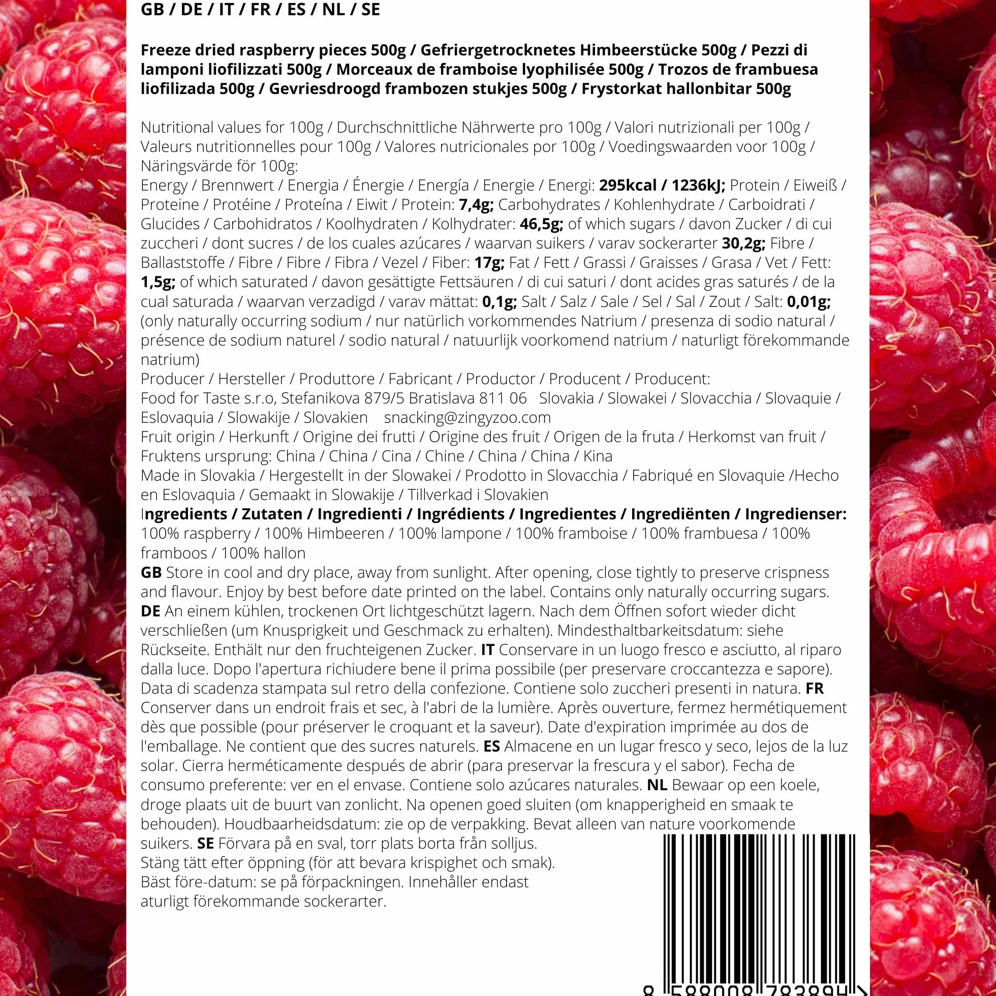 Frambuesa Deshidratada Pezzi XXL 500g Fruita Pura Liofilizadas Freeze Dried Fruit Raspberry Pieces ZingyZoo