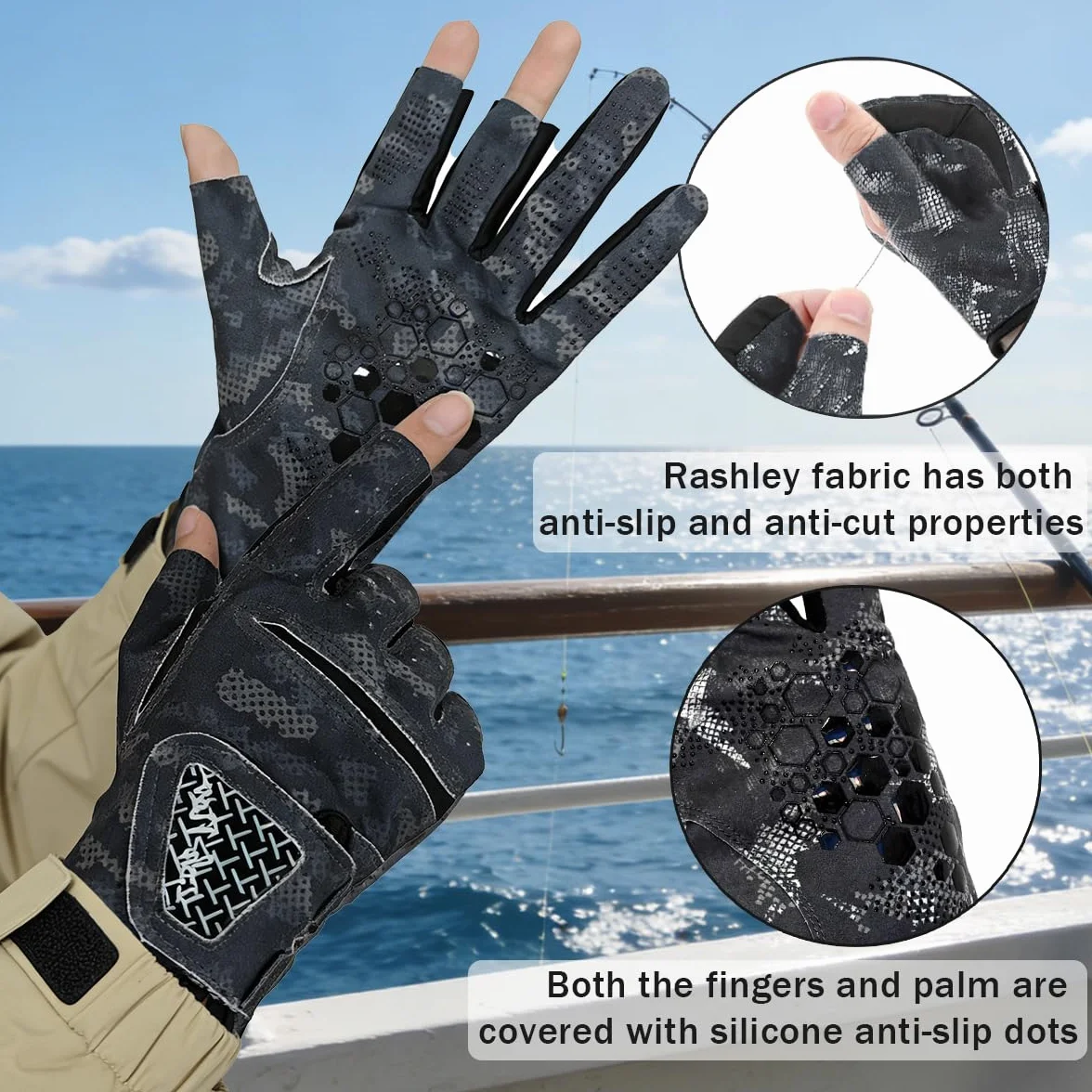 Guantes de Pesca Ciclismo Antideslizantes Medio Dedo Verano Hombre Mujer