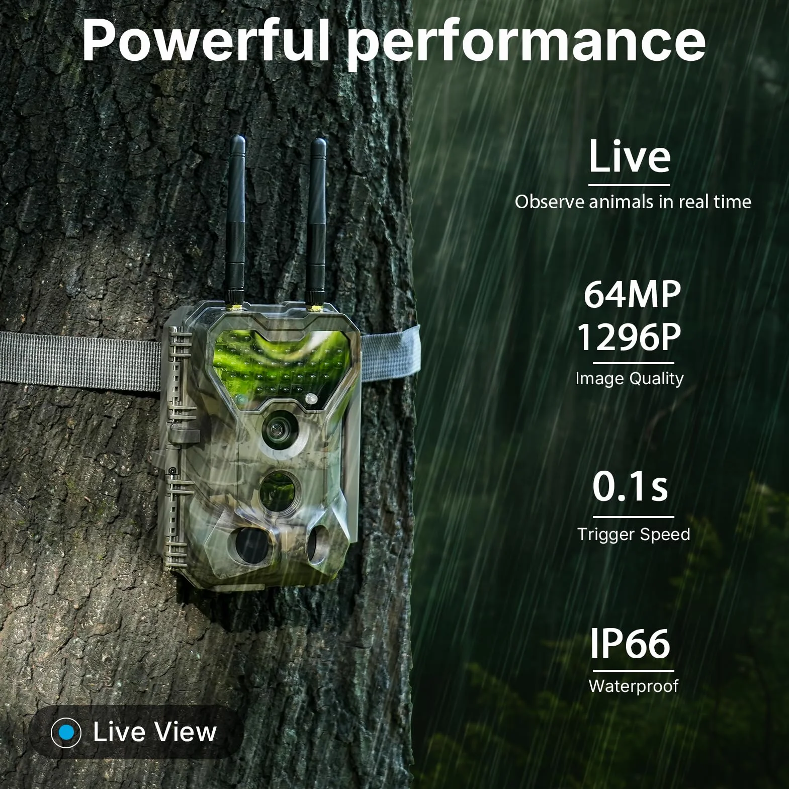 Meidase P300 Cámara de Caza WiFi Bluetooth 50m Alcance 64MP 1296p Visión Nocturna IP66 Impermeable