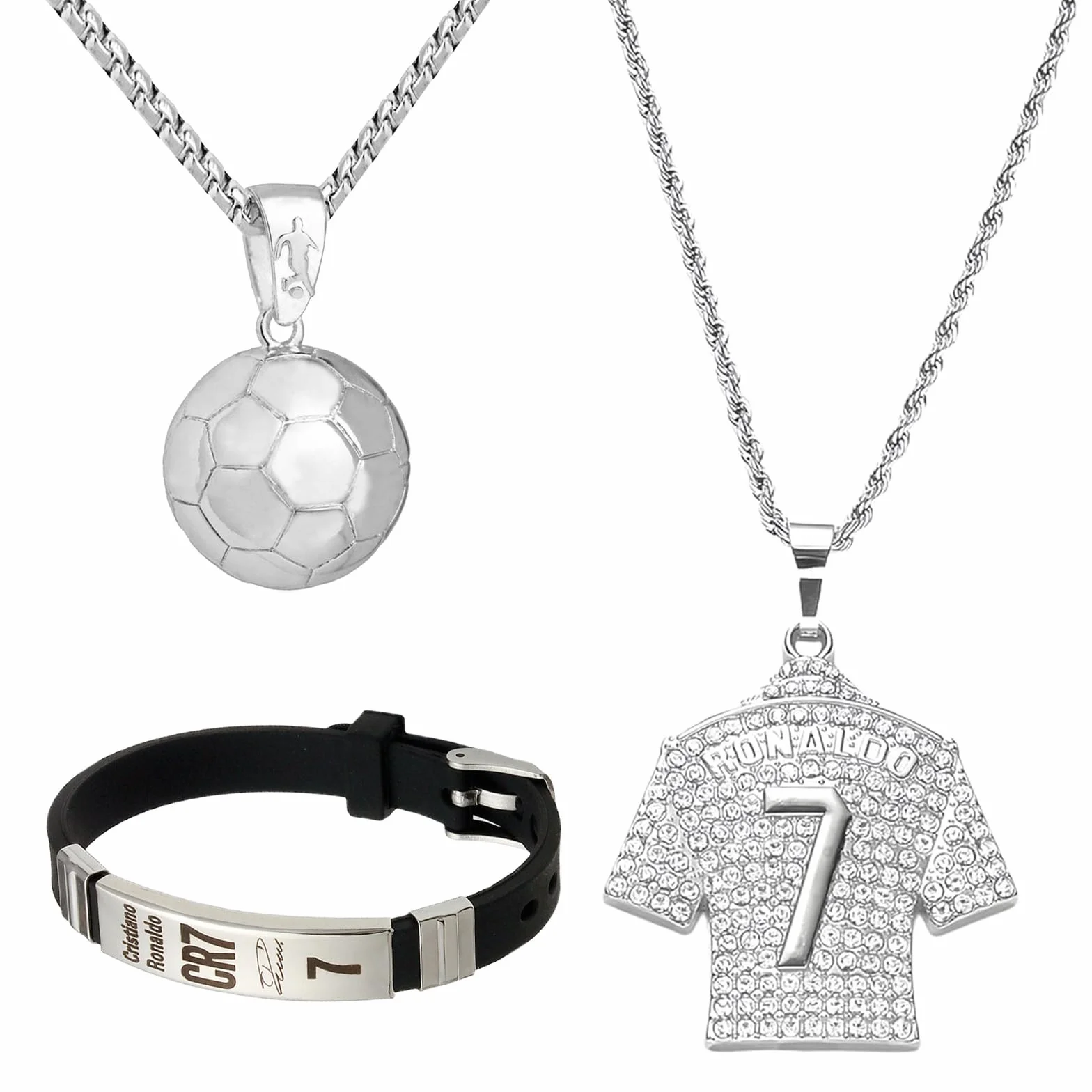 Juego de cadena de fútbol 3 piezas con collar y pulsera para niños