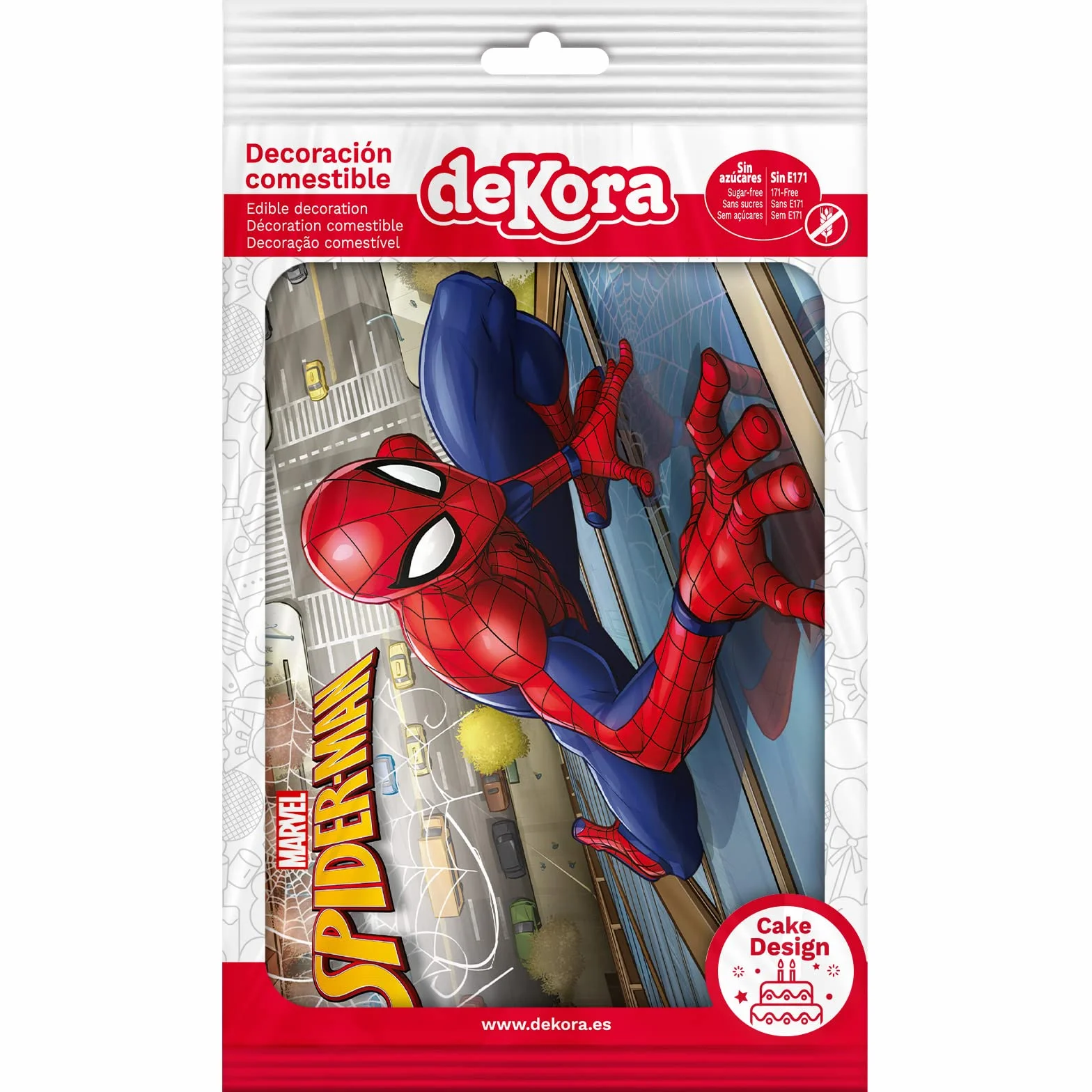 Dekora, Marvel Spiderman, Oblea Comestible para Decoración de Tarta de Cumpleaños Infantil, Adorno para Torta o Pastel Cuadrado A5
