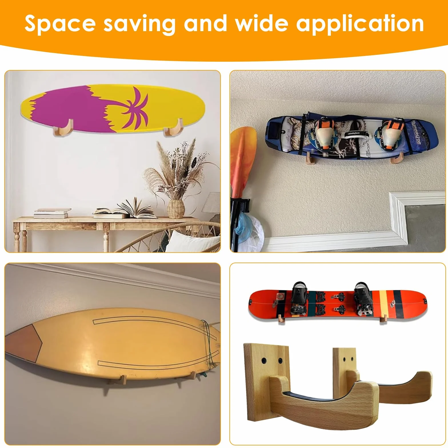 Soporte de Pared Universal para Tabla de Surf, Snowboard y Skateboard - Colgador para Tablas Largas y Cortas