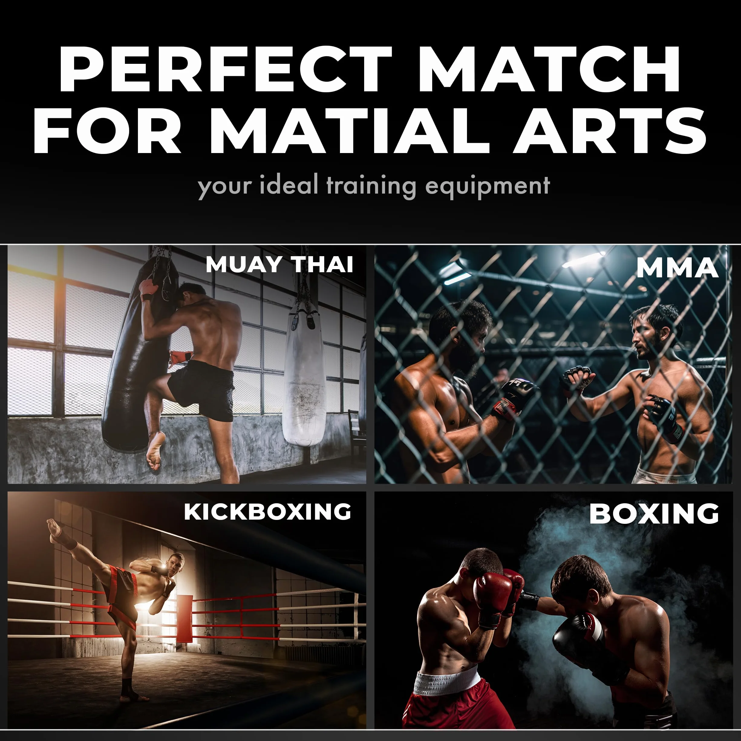 FIGHTR® Manoplas de Boxeo para Artes Marciales, Blanco y Negro, Incluye Bolsa de Transporte