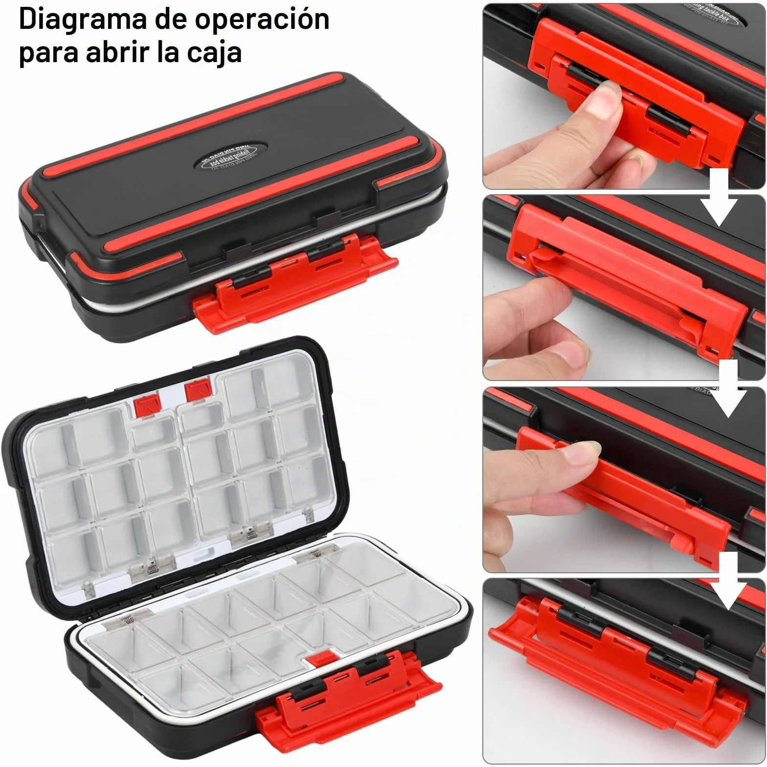 Caja Organizadora para Aparejos de Pesca 30 Compartimentos Transparente Portátil Negro