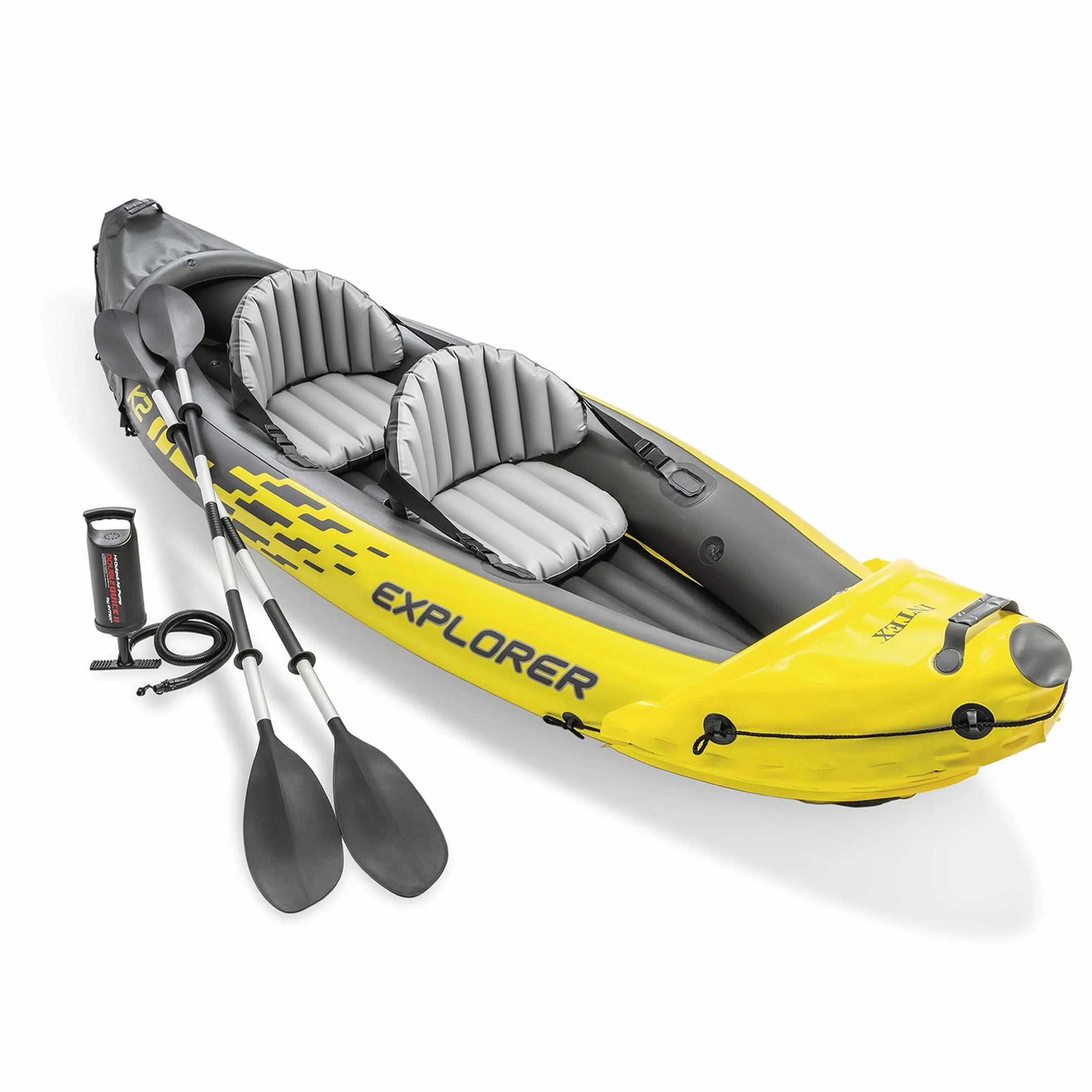 Intex Explorer K2 Kayak 2-Osobowy Nadmuchiwany Kajak z Aluminiowymi Wiosłami i Wysokowydajną Pompą