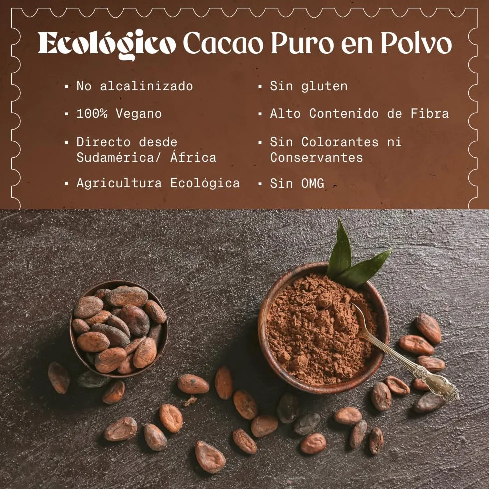 NaturaleBio Cacao Ecológico en Polvo 1kg Orgánico Natural Puro Sin Azúcares Añadidos