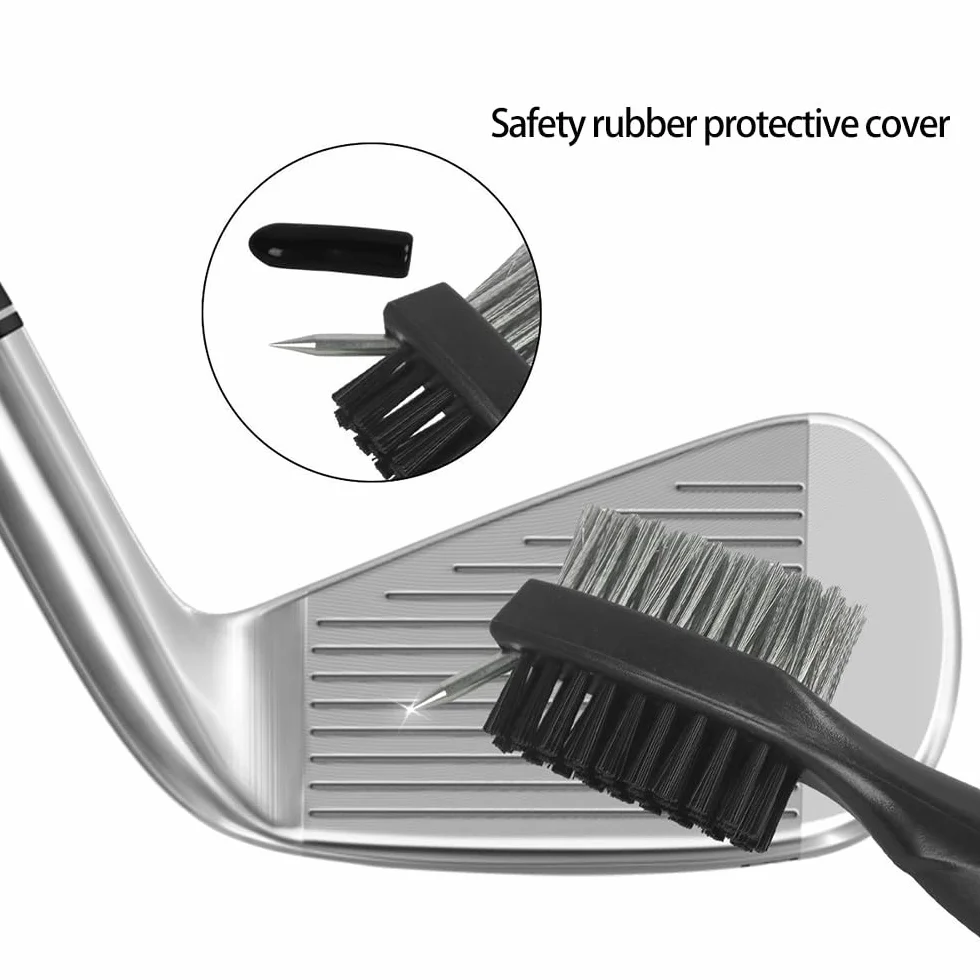 Limpiador de Palos de Golf Cepillo de Doble Cara Nailon y Acero para Limpieza de Grooves