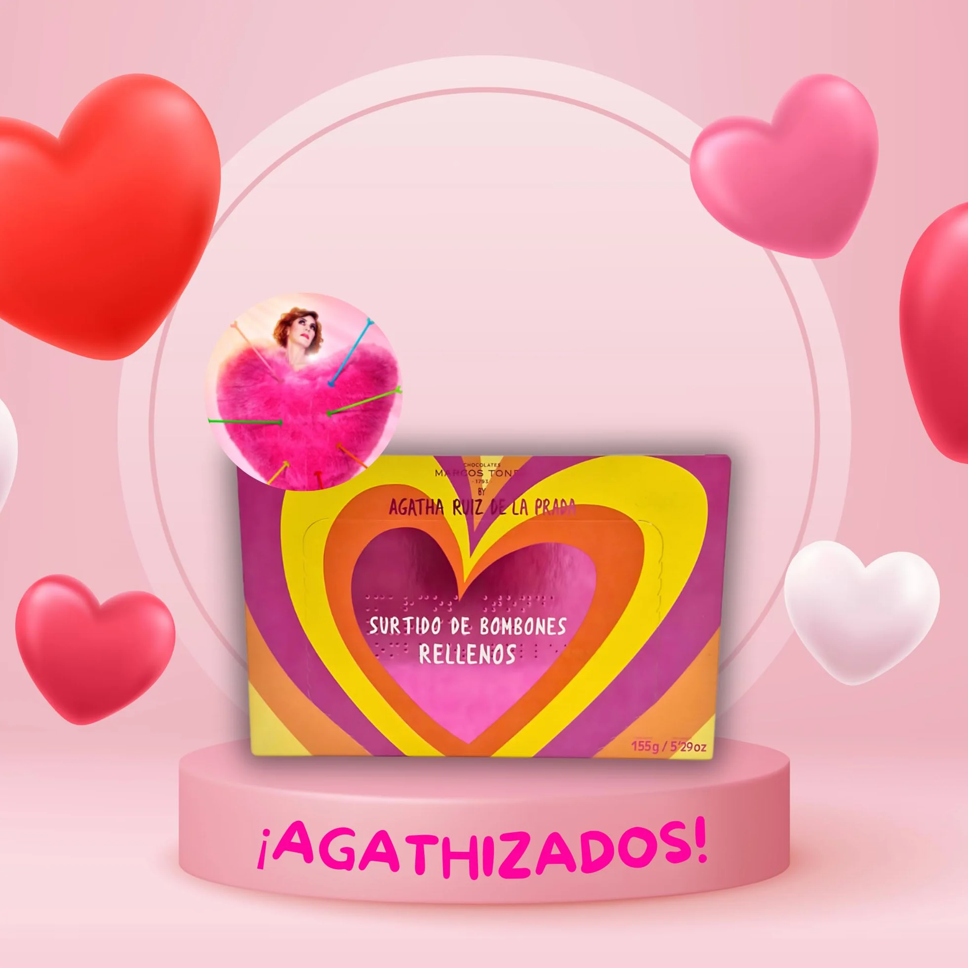 Chocolate Marcos Tonda – Agatha Ruiz de la Prada Pack 5 Unidades | Caja Bombones De 150 Gr X5 | Caja Bombones Regalo | Bombones Para Regalar | Chocolates Originales Para Regalar