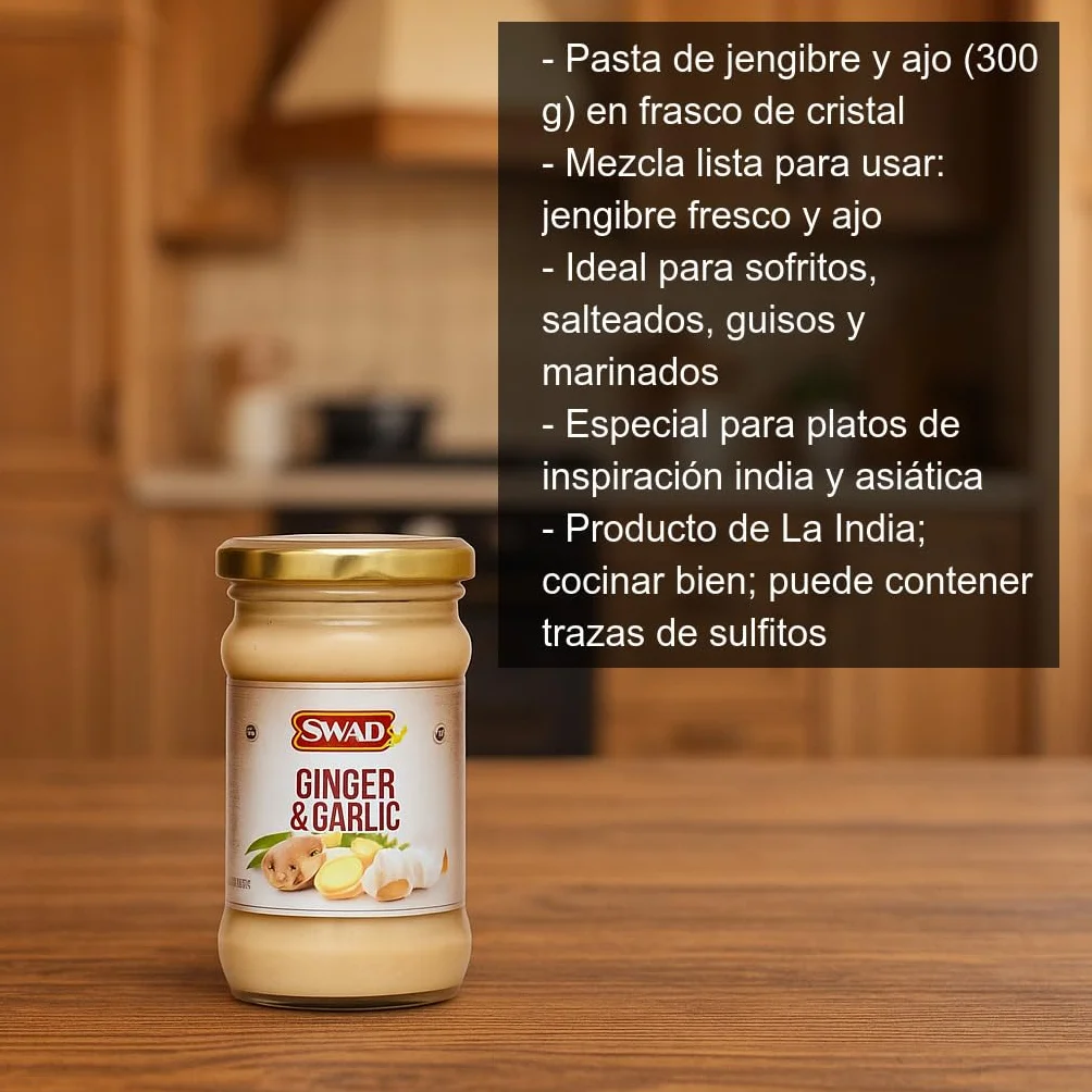 Pasta de Jengibre y Ajo 300 g en frasco de cristal Lista para usar Base aromática para curry, wok, sofritos, marinados y cocina india y asiática
