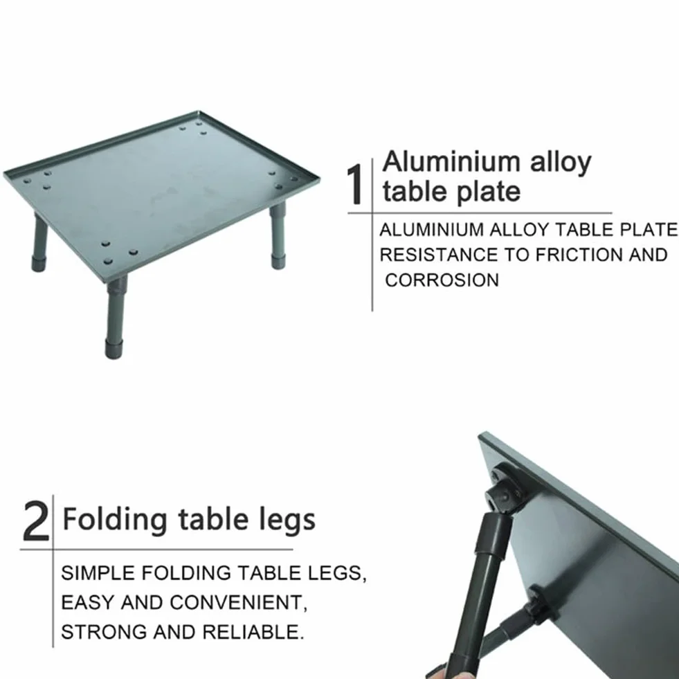 Mesa de pesca plegable de aleación de aluminio y ABS, patas ajustables antideslizantes, 34,5 x 26 x 22,5 cm, verde