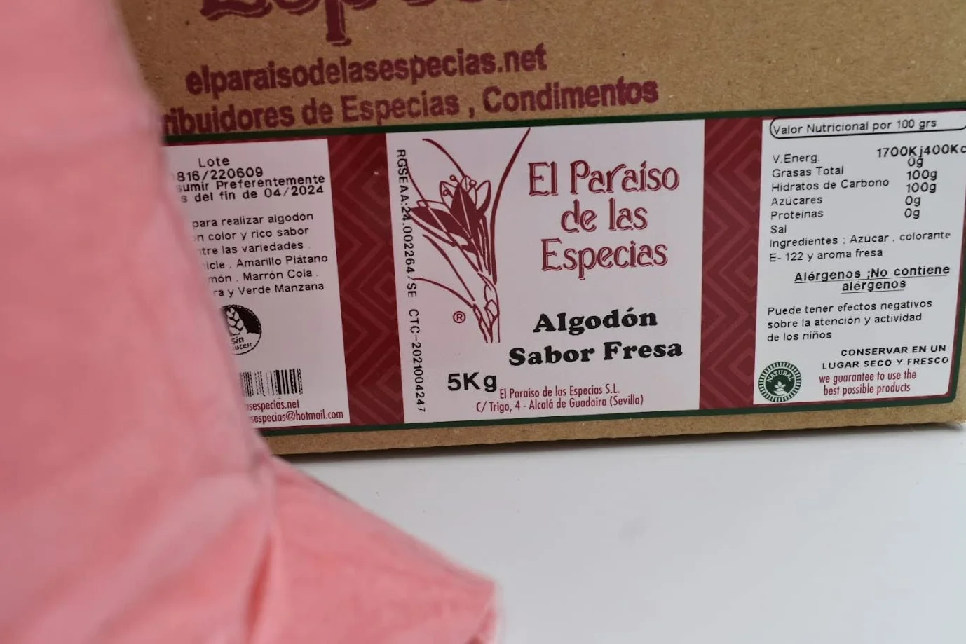 Algodón Nubes de Azúcar Fresa - frambuesa Formato Ahorro 5 Kg Azúcar con sabor y color