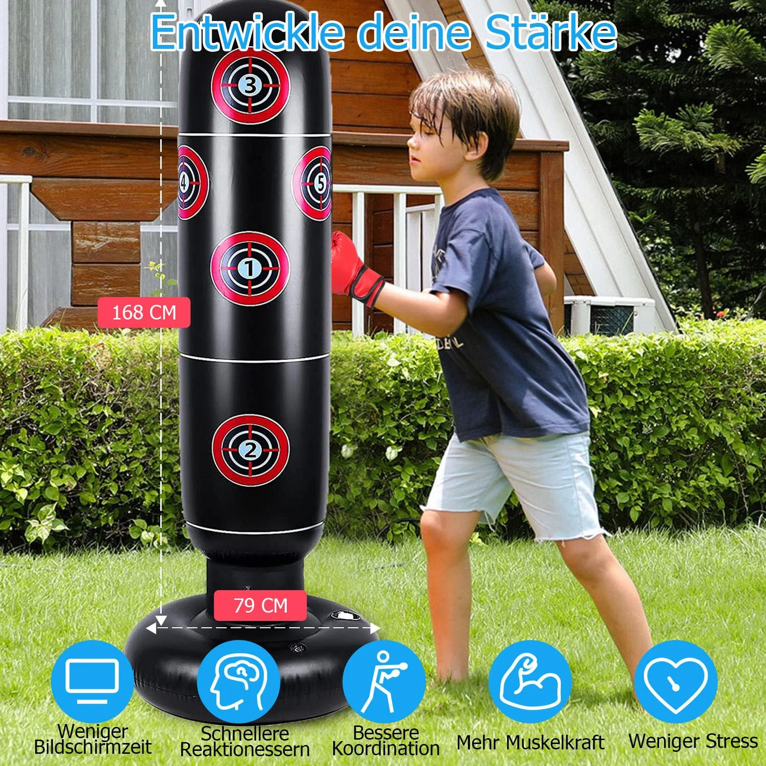 Saco de boxeo infantil de pie 168 cm PVC para entrenamiento niños 3-12 años