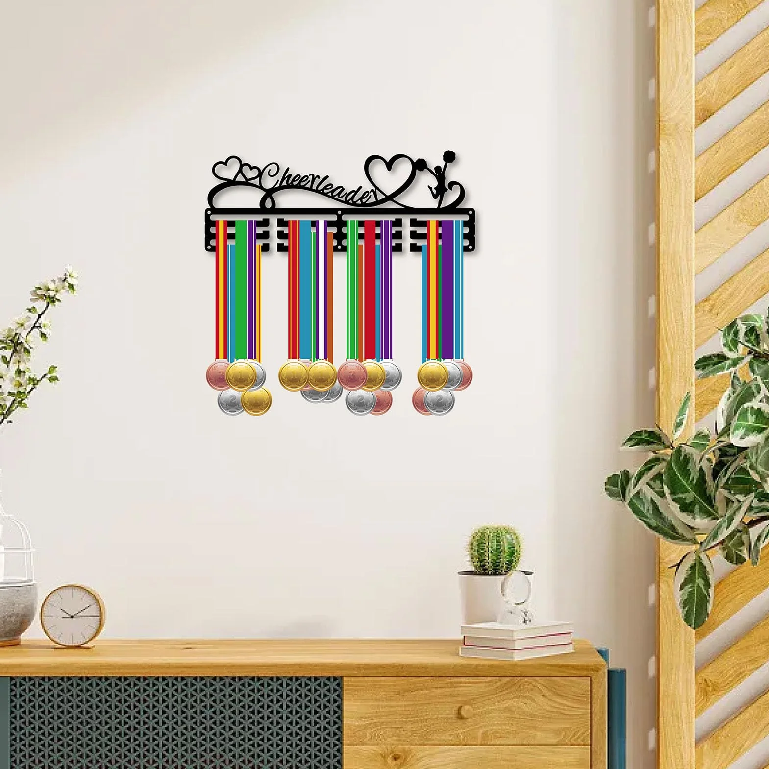 CREATCABIN Colgador Medallas Animadora Soporte Pared Hierro 40x15cm Metal