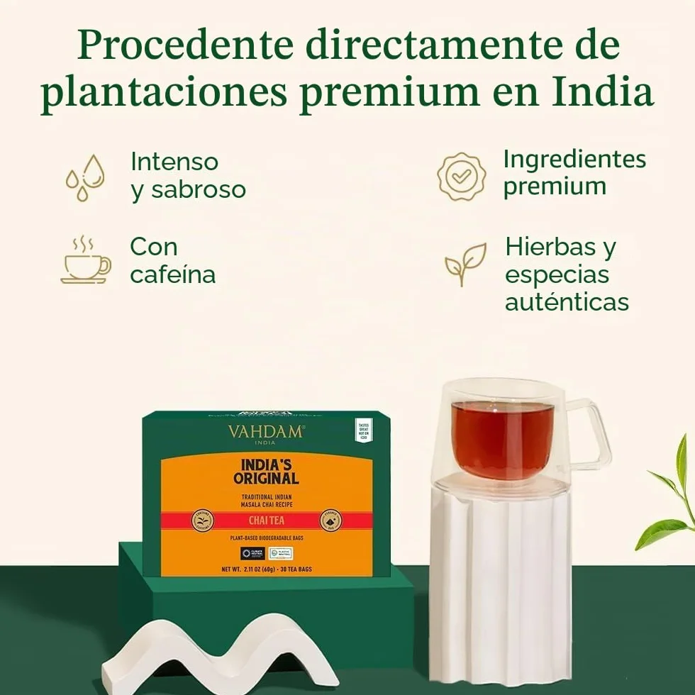 VAHDAM, Original Masala Chai Té (30 Piramidales Bolsitas De Té) Masala Chai | Bolsa De Con Especias Chai | 100% Pura Y Natural | Caliente, Frío O Como Kombucha