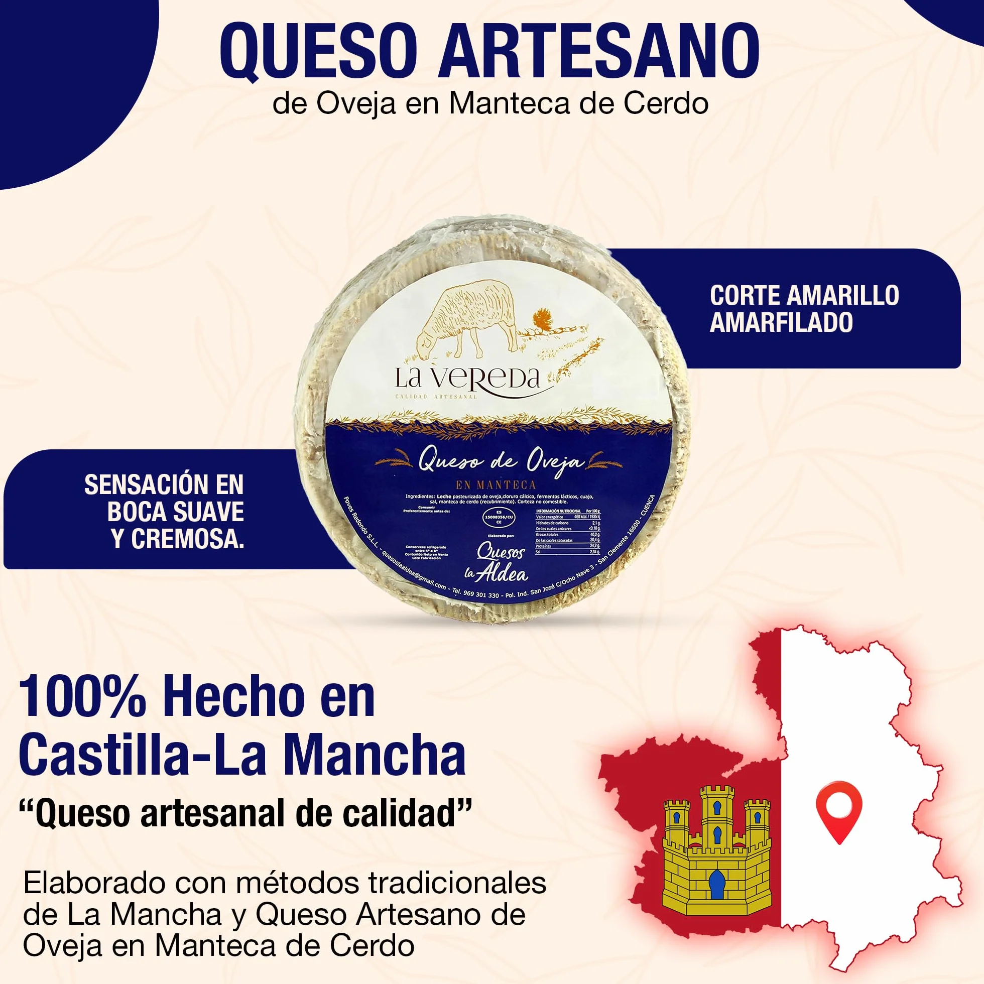 Queso Artesano de Oveja en Manteca de Cerdo 3 kg Curado Mínimo 6 Meses
