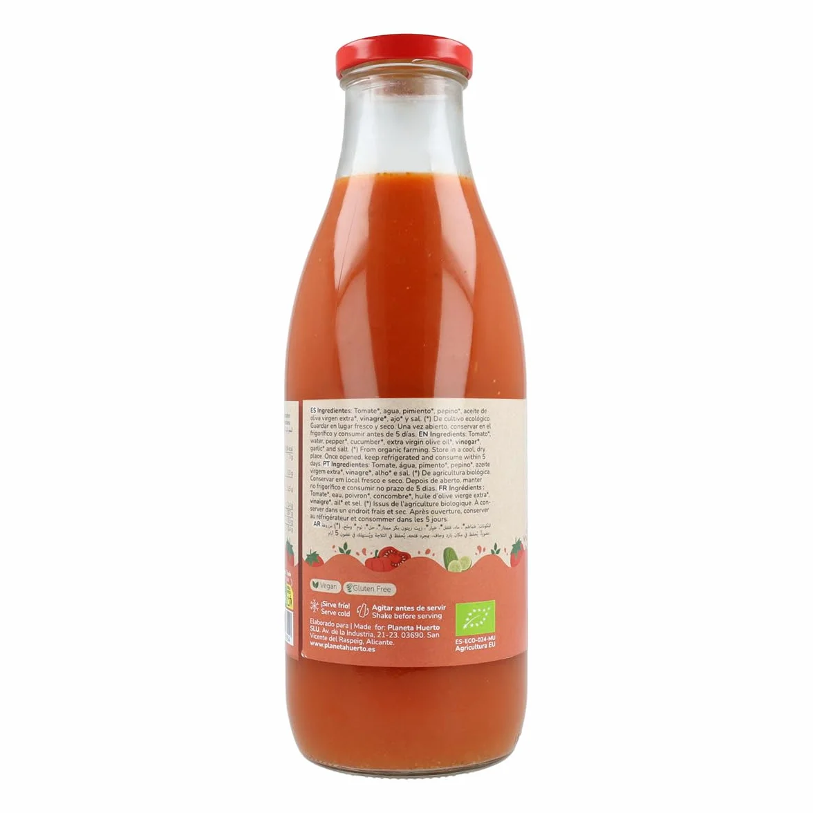 PLANETA HUERTO Pack 6x Gazpacho Tradicional Ecológico 1L – Gazpacho andaluz con AOVE bajo en calorías