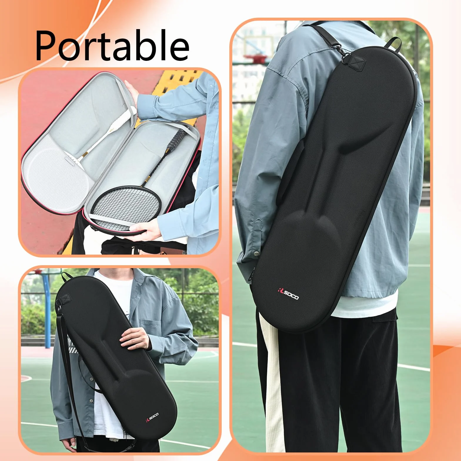 YONEX Wilson RLSOCO Raquetas bádminton Bolsa viaje 2 raquetas Cremallera YKK