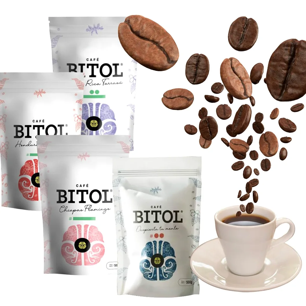 Cafés Bitol Pack 4 Cafe Mesoamérica 500 gr c/u | Costa Rica Tarrazú, Marcala Honduras, Flamingo Chiapas y Guatemala Antigua | Notas de Cítricos, Frutas, Caramelo y Cacao