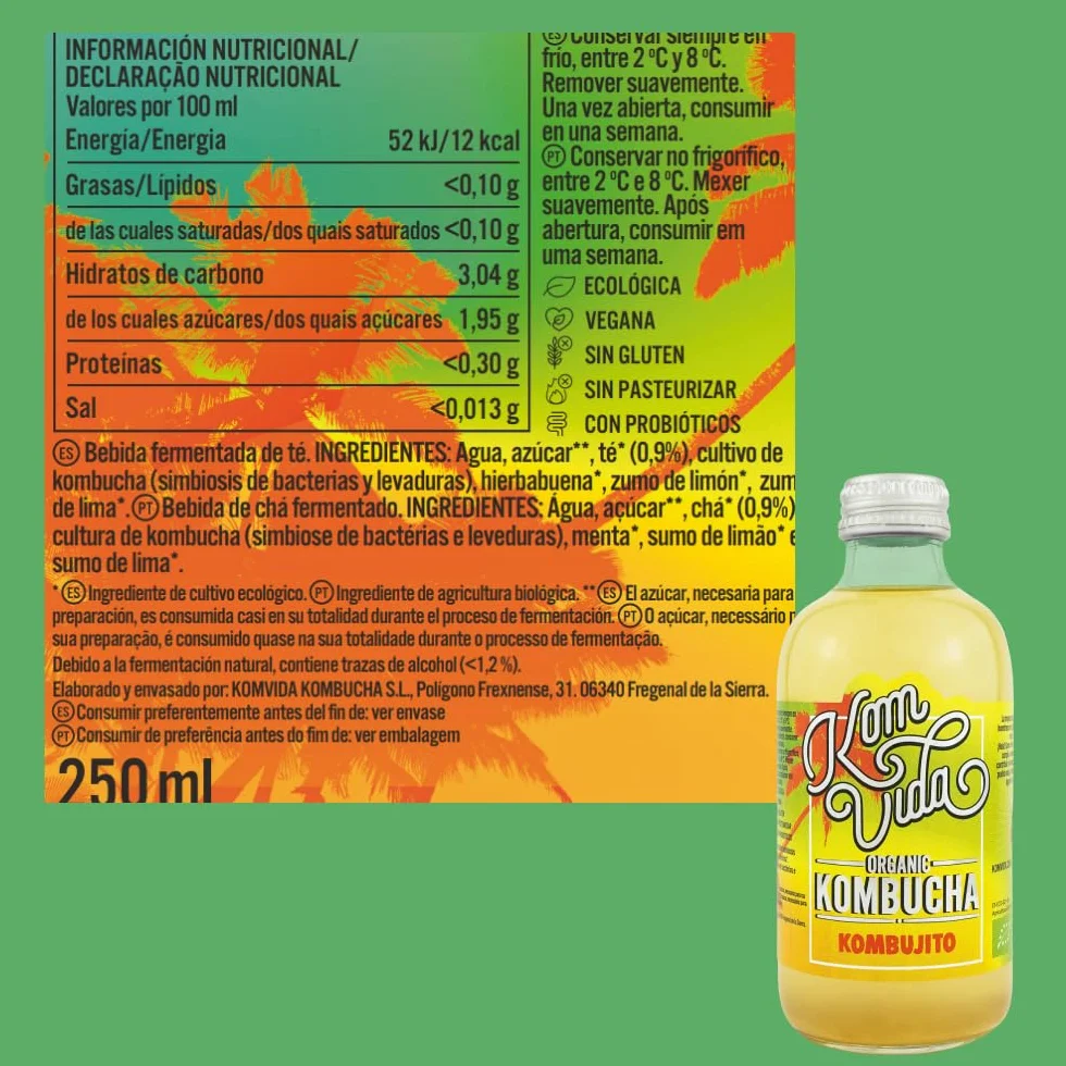 Té kombucha. Komvida. Kit Multisabor. 6 botellas de 750 ml. Envío en frío.