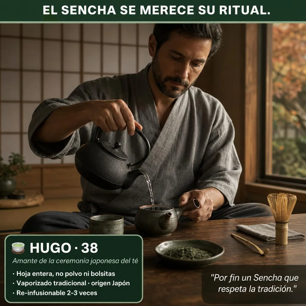 Té Verde Sencha Japonés 100% Natural y Orgánico. Potente Quemagrasas con Efecto Adelgazante y alto contenido de Antioxidantes (refuerza tu Sistema Inmunológico). Detox Té.