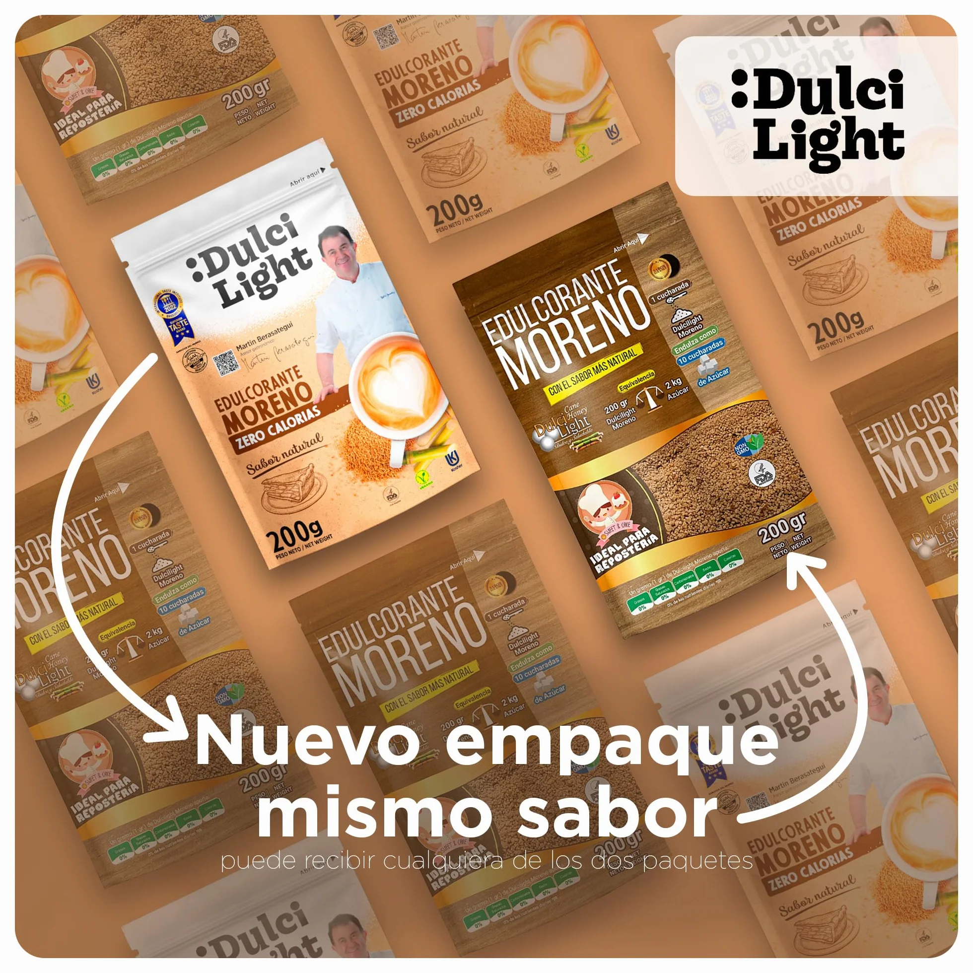 Dulcilight Edulcorante Moreno Zero Doypack 200 gr |Sustituto del azucar Moreno Sabor Natural | 200 gr = 2kg Azúcar |Granulado con Fibra Vegetal | keto | No OMG | edulcorante a Granel