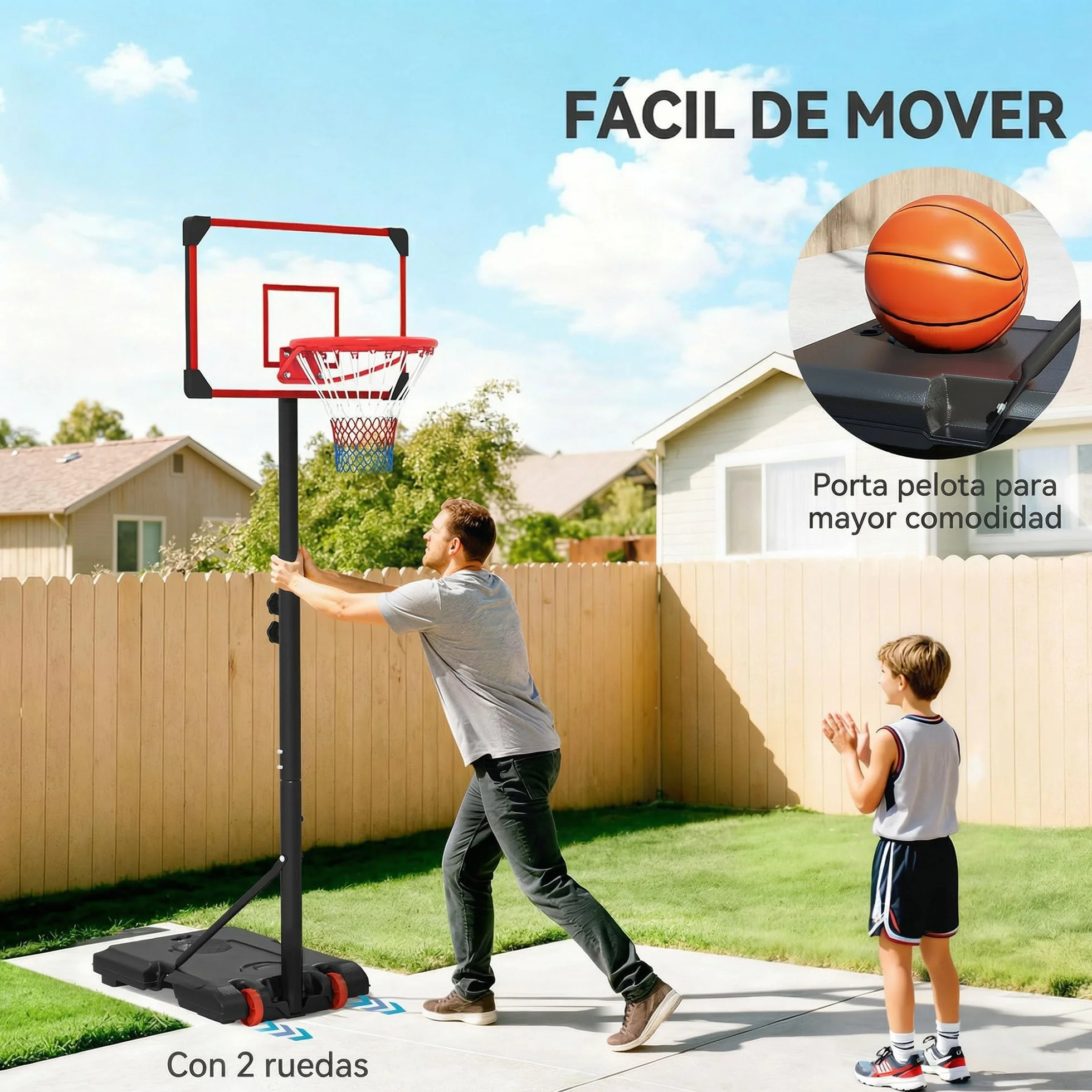 SPORTNOW Canasta de Baloncesto Exterior, Altura Ajustable 178-208 cm, Portátil con Tablero Irrompible