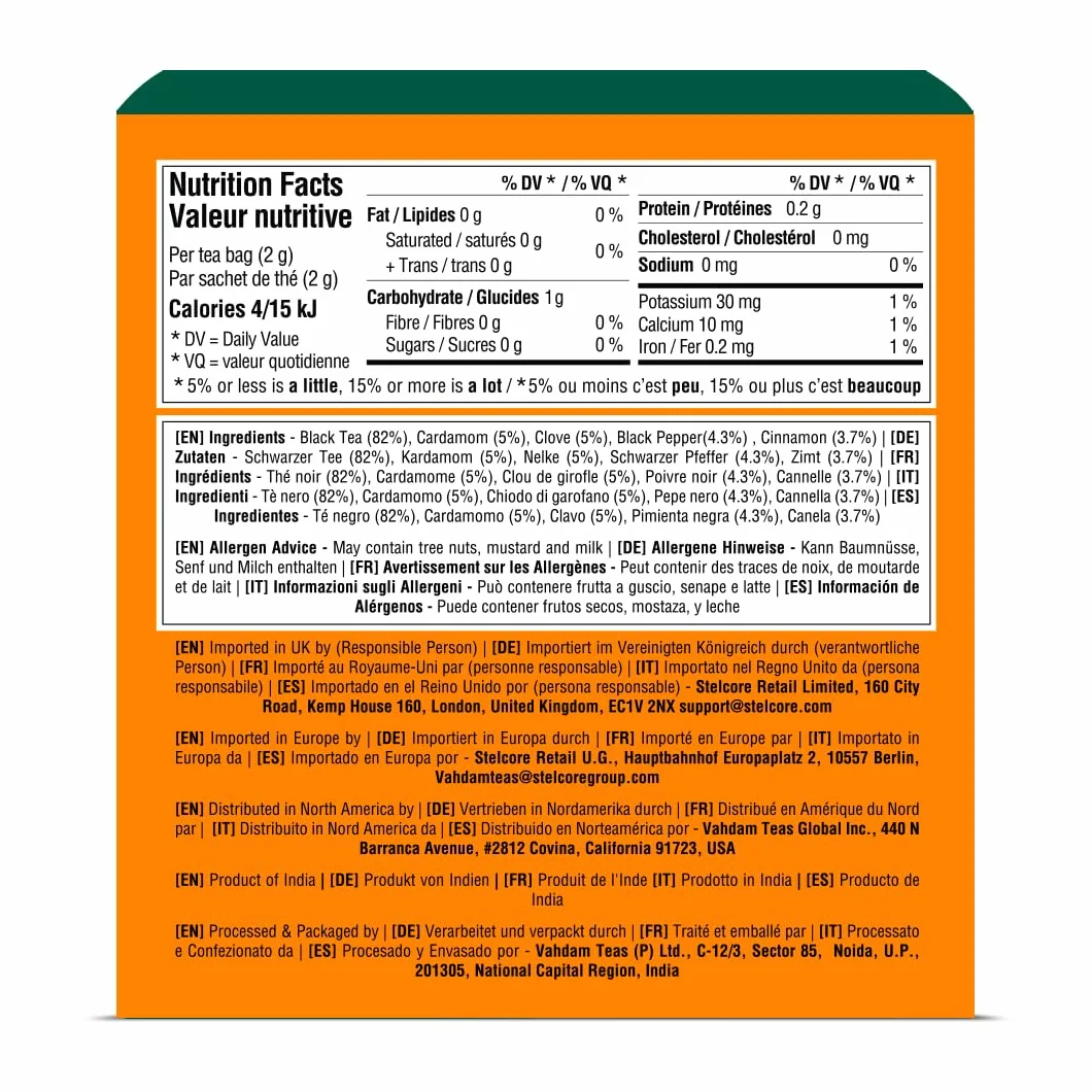 VAHDAM, Original Masala Chai Té (30 Piramidales Bolsitas De Té) Masala Chai | Bolsa De Con Especias Chai | 100% Pura Y Natural | Caliente, Frío O Como Kombucha