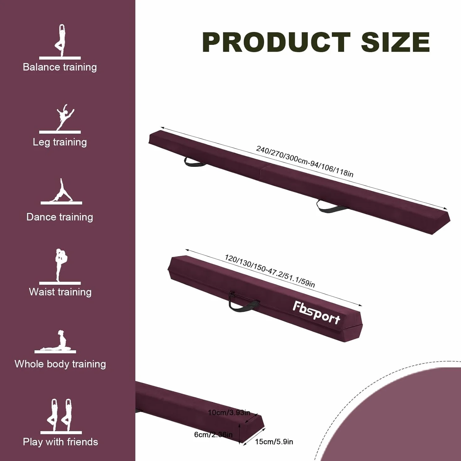 FBSPORT Barra de Equilibrio Plegable 270cm Viga de Gimnasia