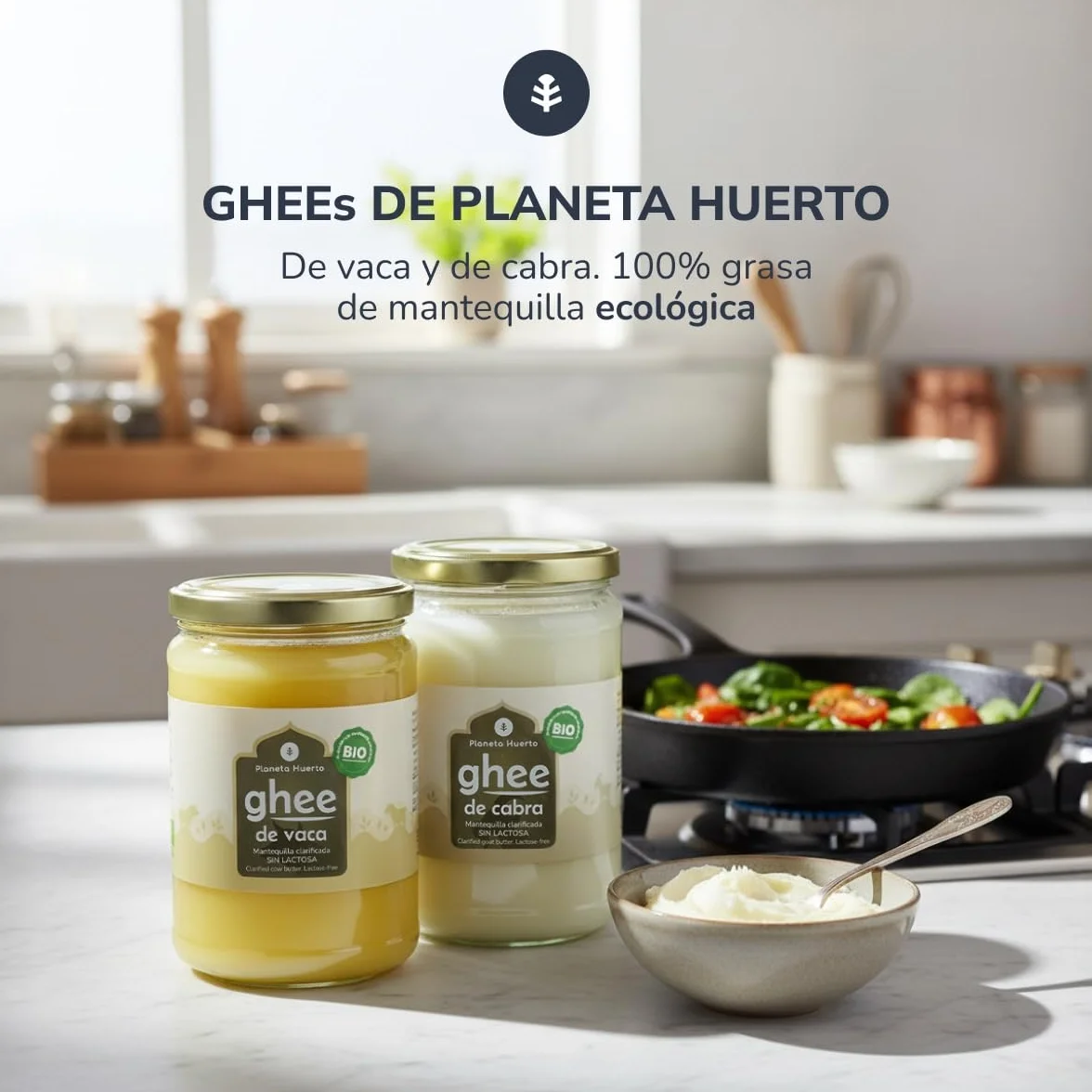 PLANETA HUERTO | Pack 6x Ghee mantequilla clarificada 500 g – Mantequilla Clarificada BIO Sin Lactosa ni Caseína, Ideal para Cocinar, Dieta Keto, Paleo y Ayurveda, Sabor Suave y Textura Cremosa