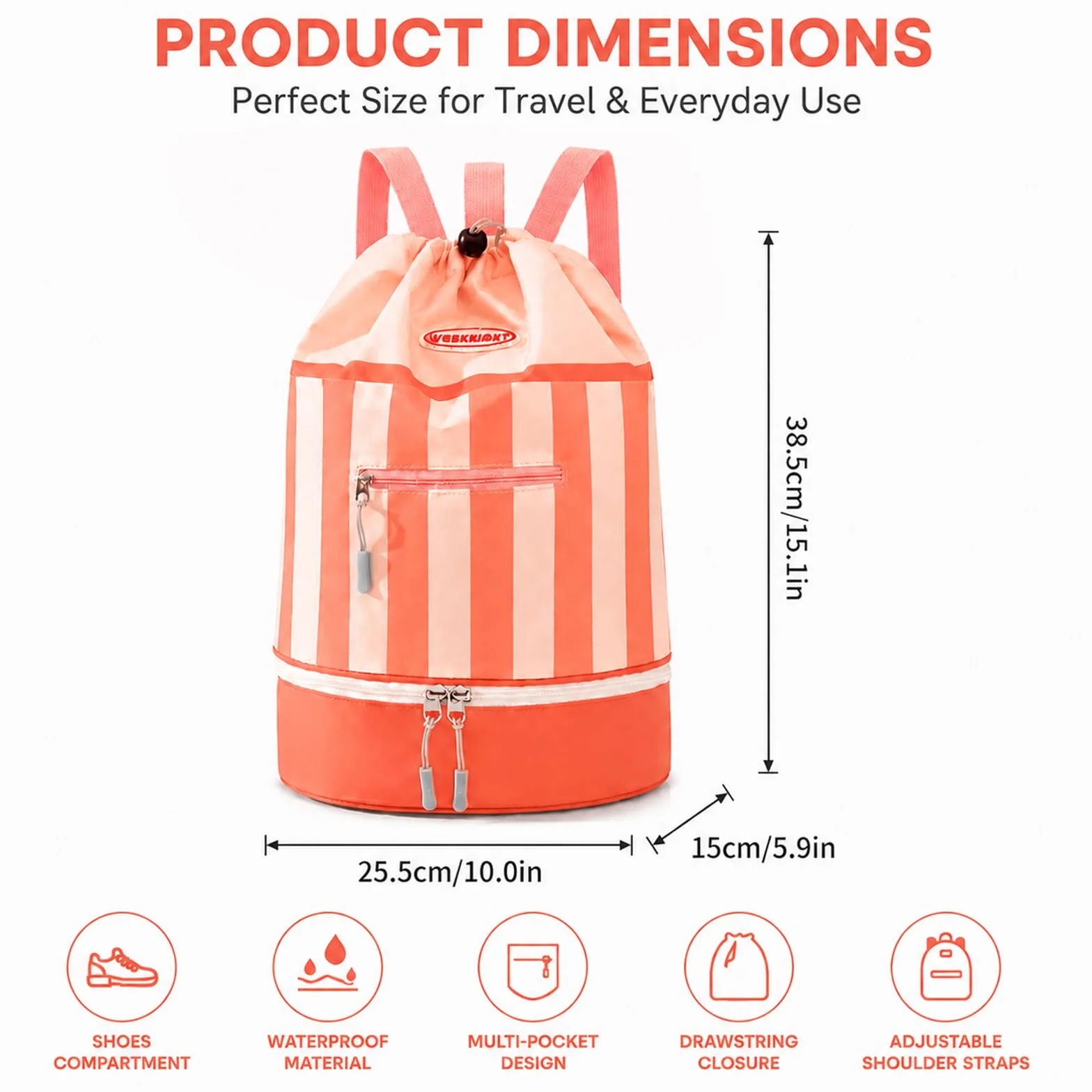Mochila de Natación para Niños Impermeable con Compartimento para Zapatos, Bolsa de Natación para Pool, Strand y Reisen (Polvo de naranja)