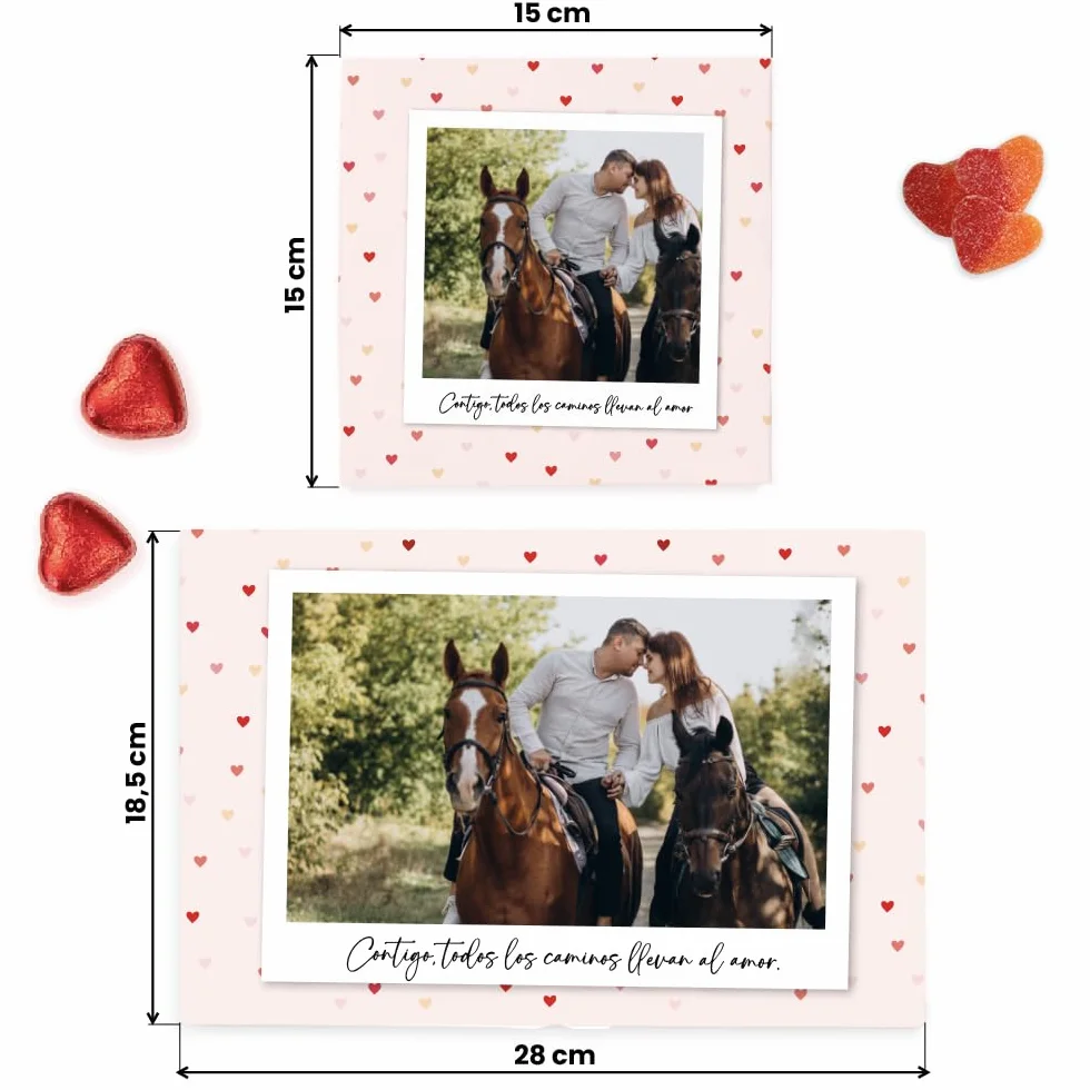 Transparent Gift Caja de Dulces Personalizada con Foto y Texto Polaroid Corazones. Cajas de Bombones y Chuches Personalizadas. Regalos Originales San Valentín. Regalos para Novio. Regalo para Parejas