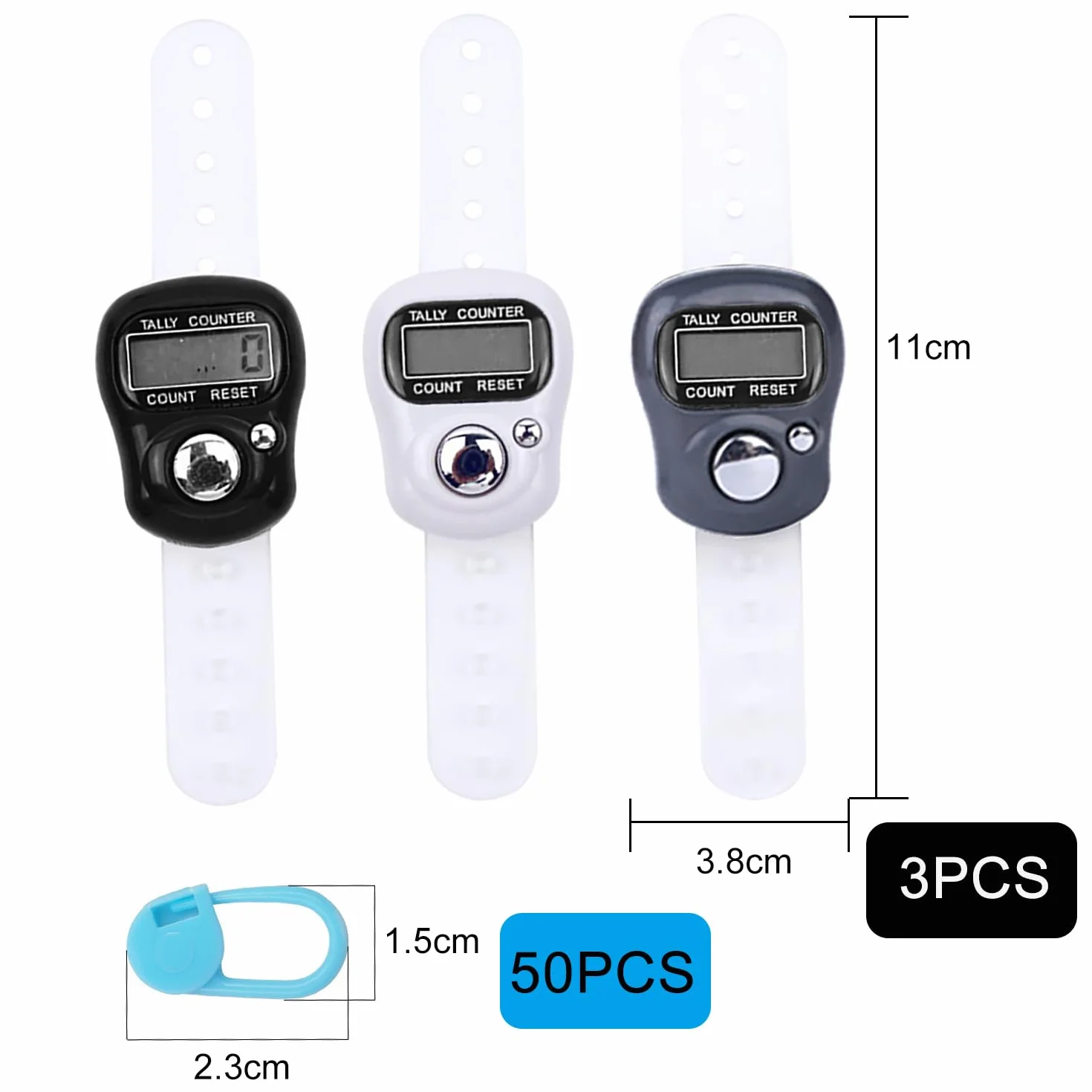 Contador de Dedos Digital 3 Piezas, Contadores Electrónicos Reiniciables con Pantalla para Tejido Punto Ganchillo