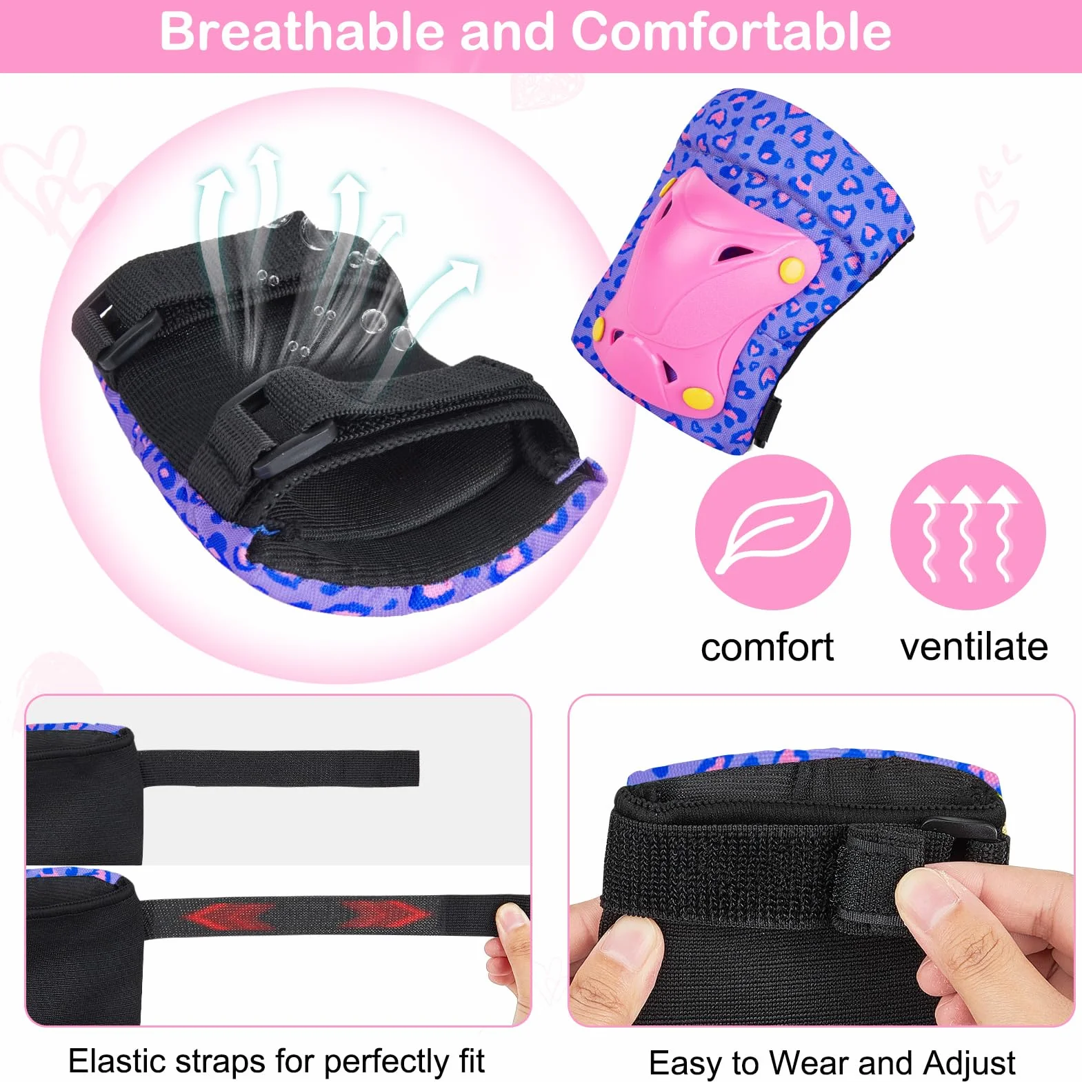Unicorn Castle Rodilleras y Coderas de Unicornio para niños y niñas Juego de Equipo de protección Ajustable 6 en 1 con Bolsa de cordón 3-8 años