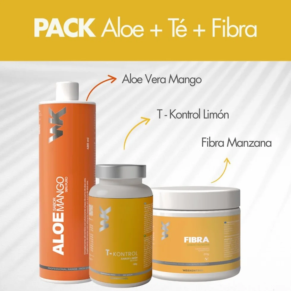 Weekontrol Pack TAF Detox Quemagrasas Aloe Vera Puro para Beber 99% + Té Termogénico Potente + Fibra Saciante. Digestión y Control de Peso (1200Gr, Aloe Mango-Té Limón-Fibra Manzana)