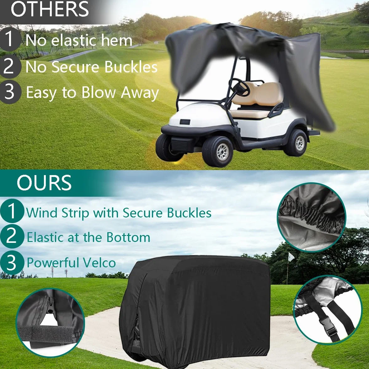 FLYMEI Impermeable Polvo Prevención para Carro de Golf 4 Pasajeros EZ GO Club Car Yamaha Gris Topo Negro