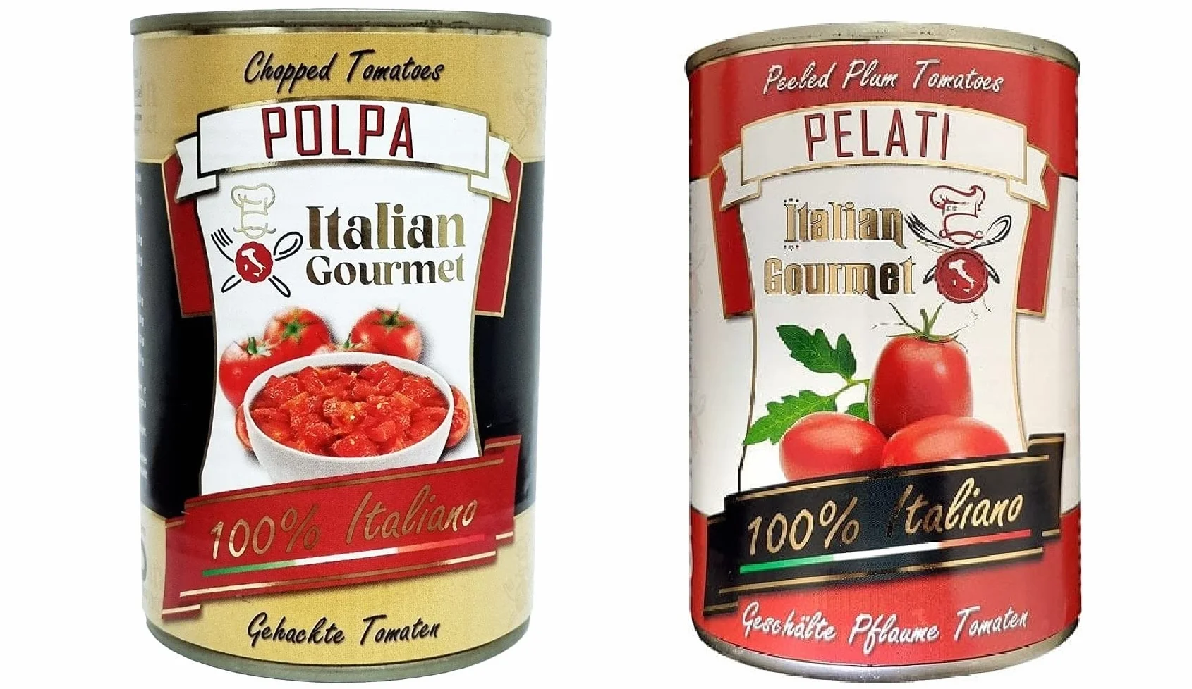 12 x Italian Gourmet Polpa di pomodoro + 12 x Italian Gourmet Pelati pasta de tomate finamente picada, 24 x 400 g
