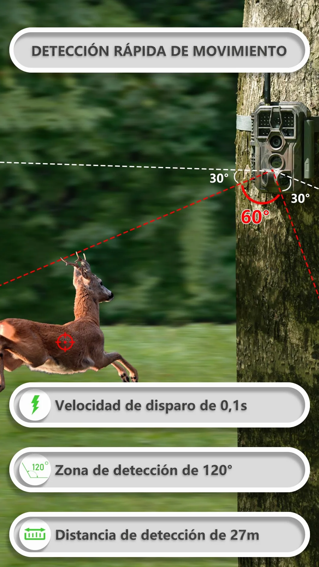 GardePro E8P MAX Cámara de Caza WiFi 64MP 1296P Batería Recargable 8000mAh Visión Nocturna