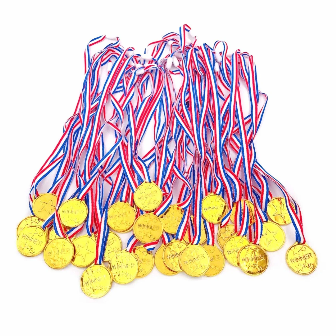 Medallas doradas de plástico con cintas para niños