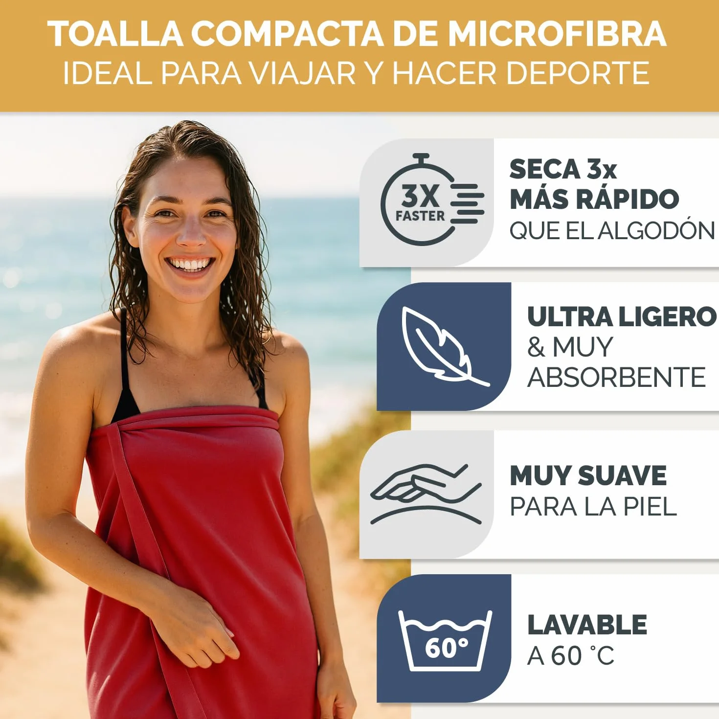 Blumtal Toallas de Microfibra 80x40 cm Secado Rápido Gimnasio Rojo