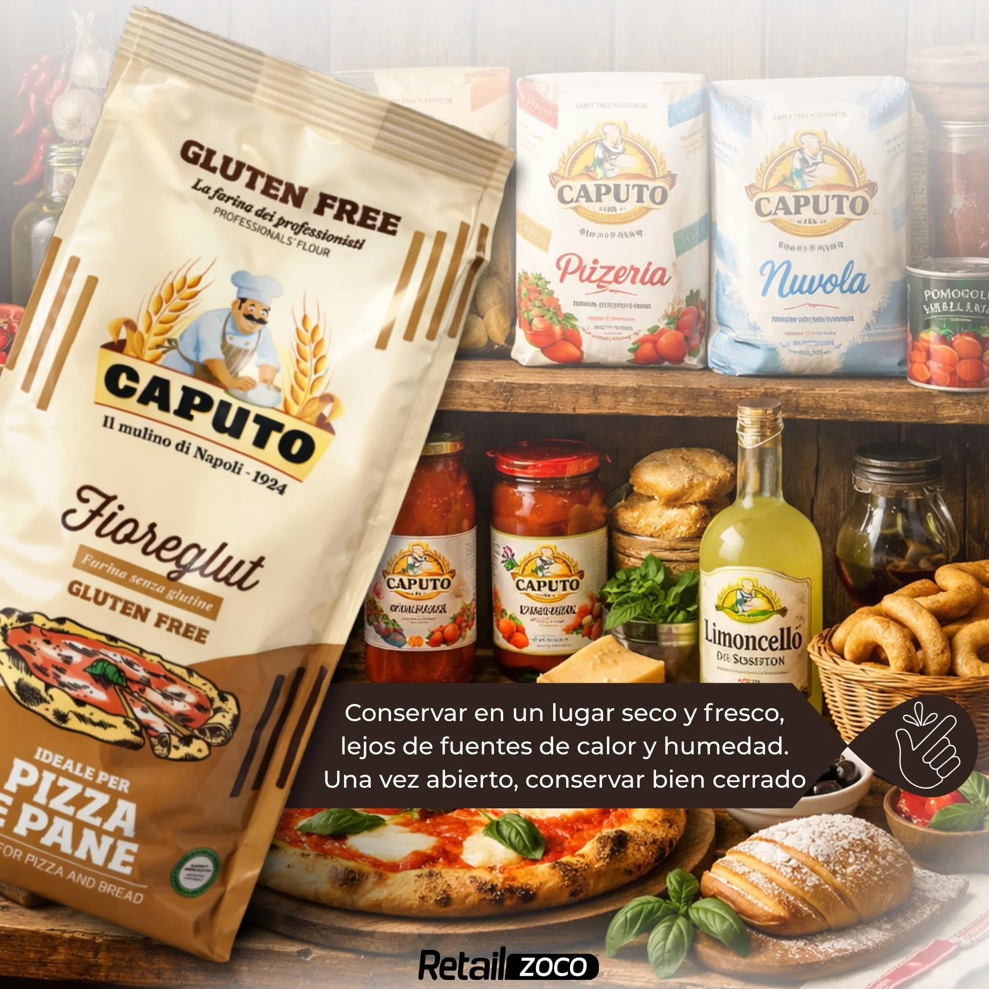 Harina Sin Gluten FioreGlut Caputo, Origen Italiana, ideal para una buena pizza o de un pan aromático, Sin Gluten, Sin Lactosa, Sin Huevos, Proteina 1%, Contiene 1 unidad de 1 Kg