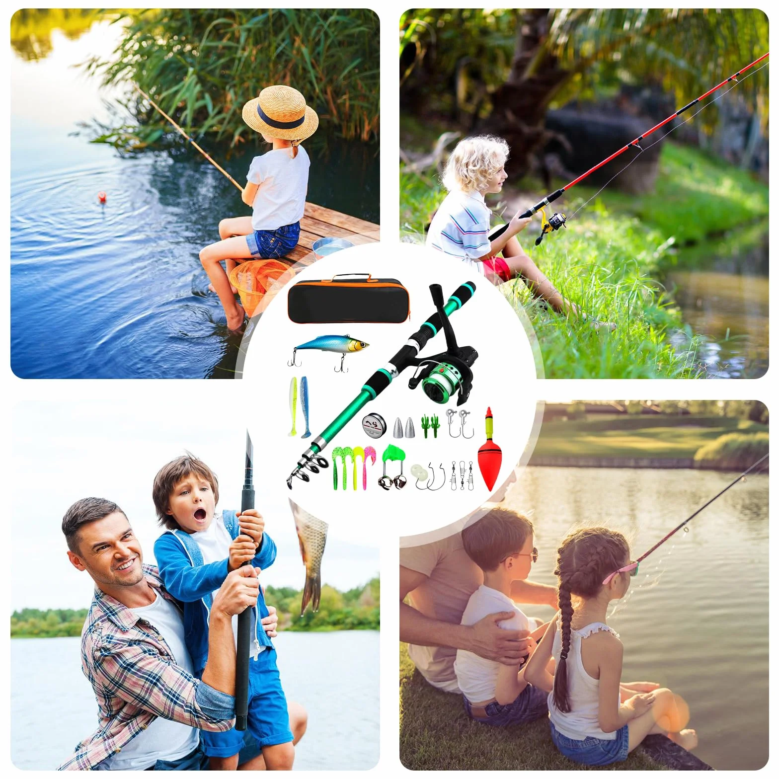 Juego de cañas de pescar para niños 1,8 m telescópica con carrete y cebo