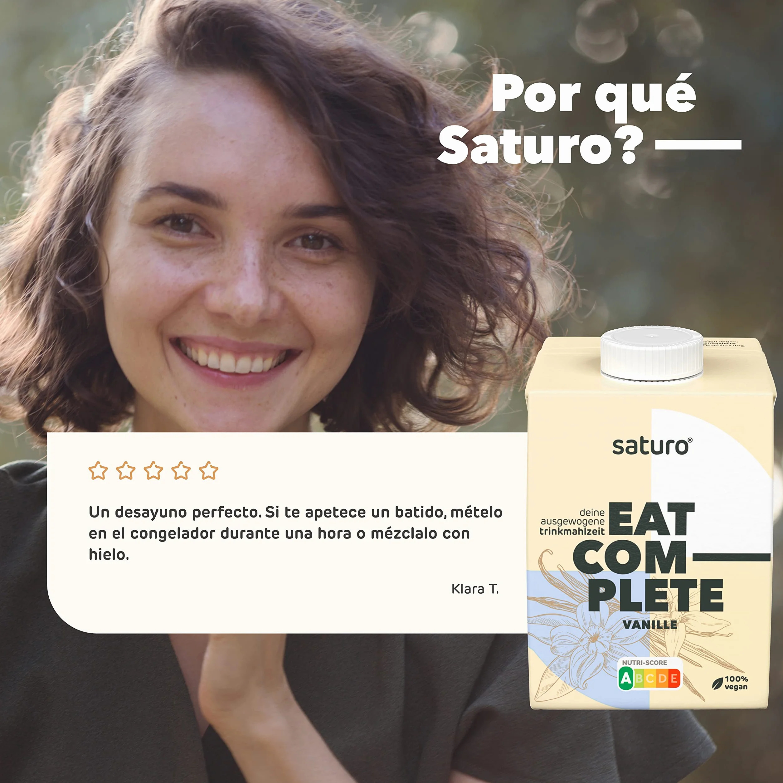 Saturo Batido de Vainilla Sustituto de Comida | Comida para astronautas con proteínas y 500kcal | Vegano | Comida bebible con nutrientes esenciales | 6 x 500 ml